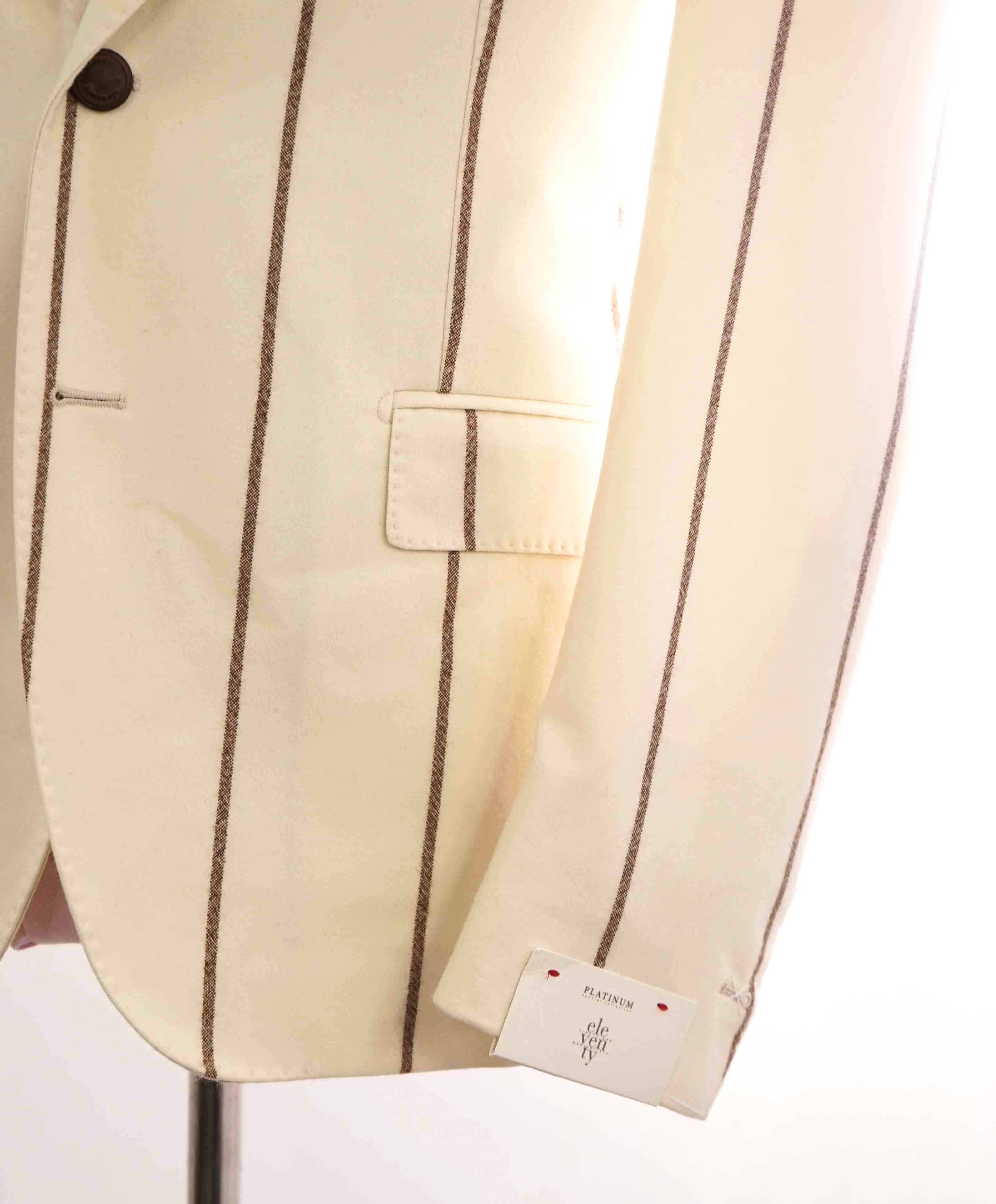 $1,595 ELEVENTY - "PLATINUM LINE" Ivory/Brown Chalk Stripe Blazer - 40 (50 EU)