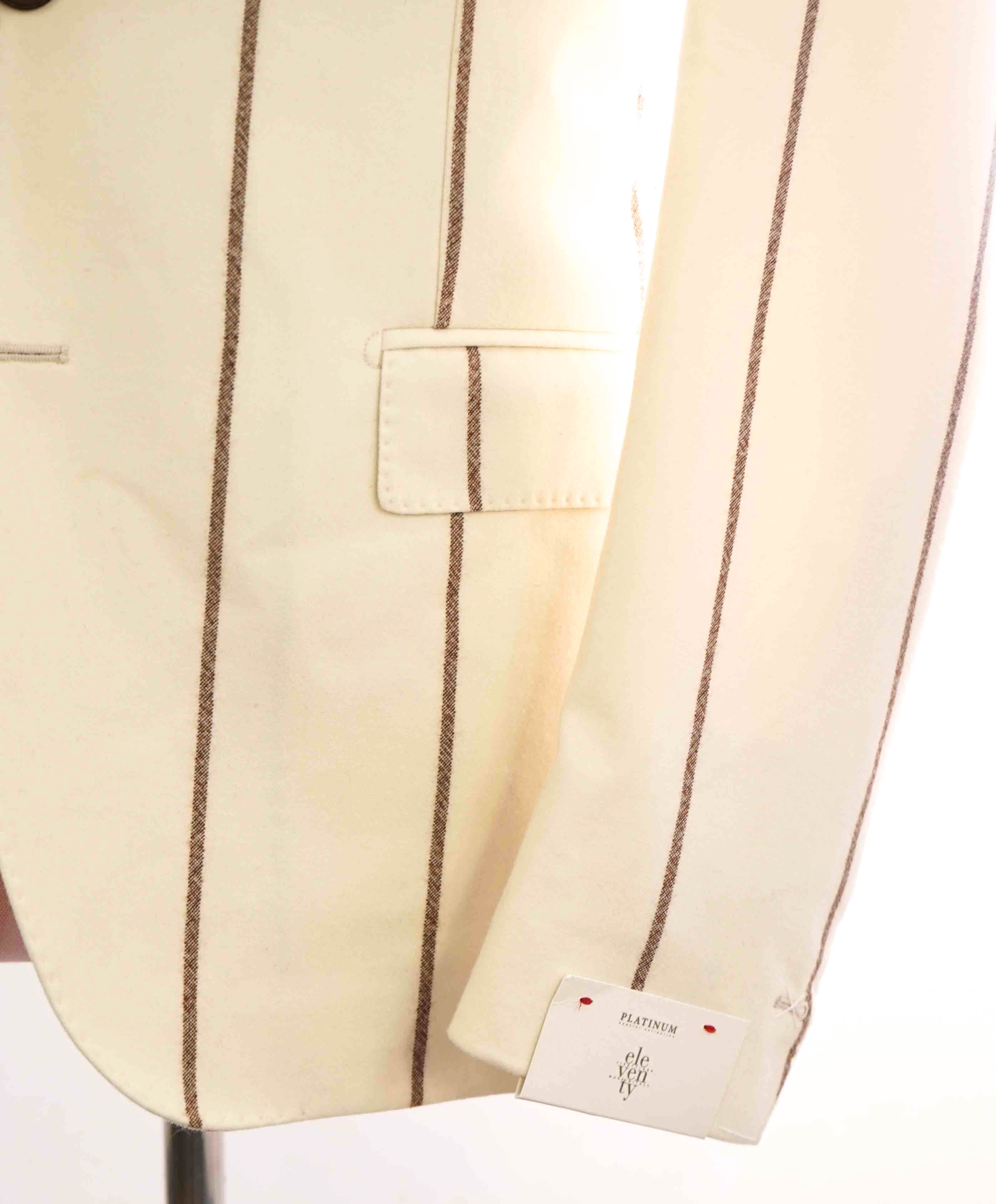 $1,595 ELEVENTY - "PLATINUM LINE" Ivory/Brown Chalk Stripe Blazer - 40 (50 EU)