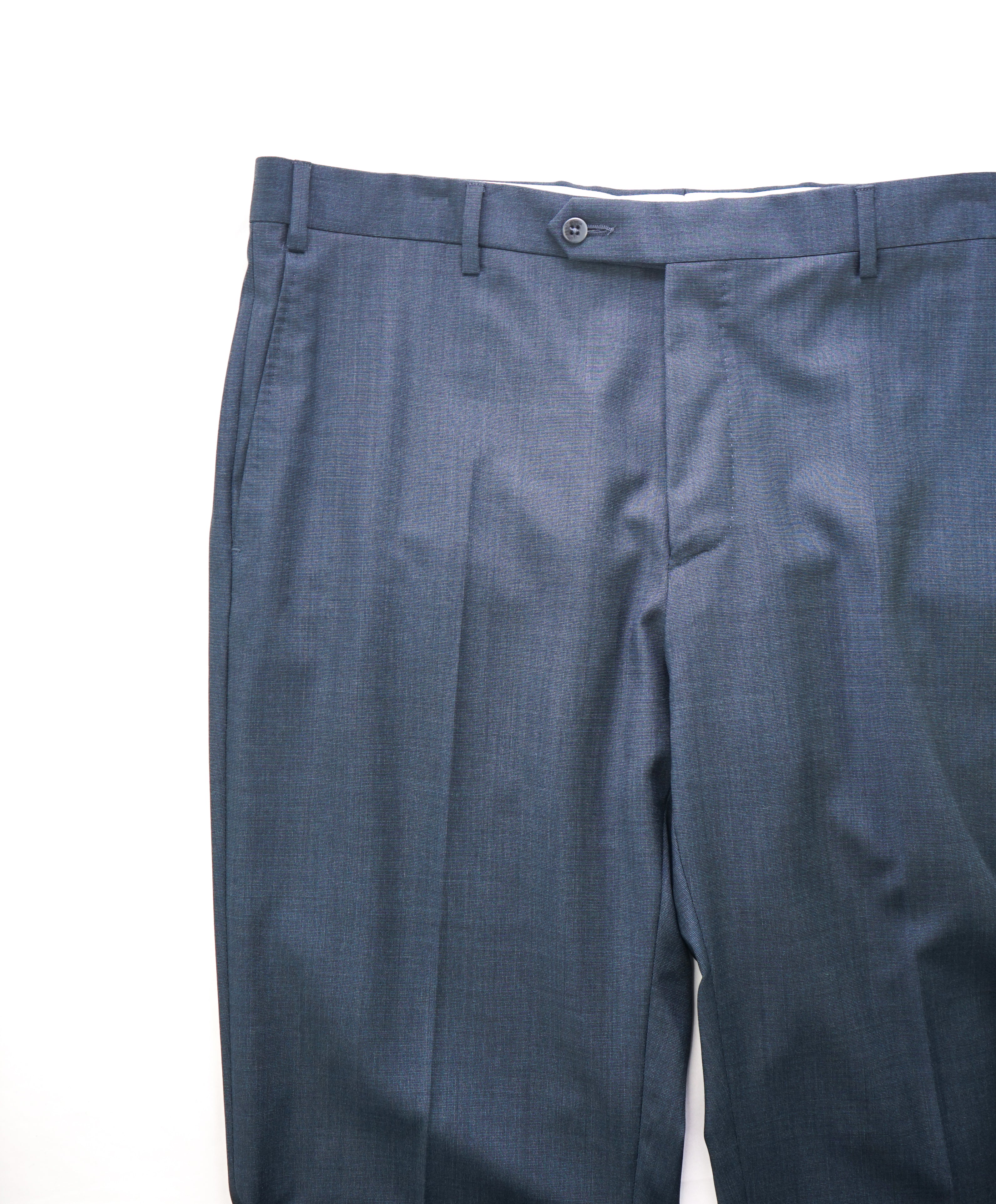 ZANELLA - Blue Green Micro Check “Devon” Flat Front Dress Pants - 38W