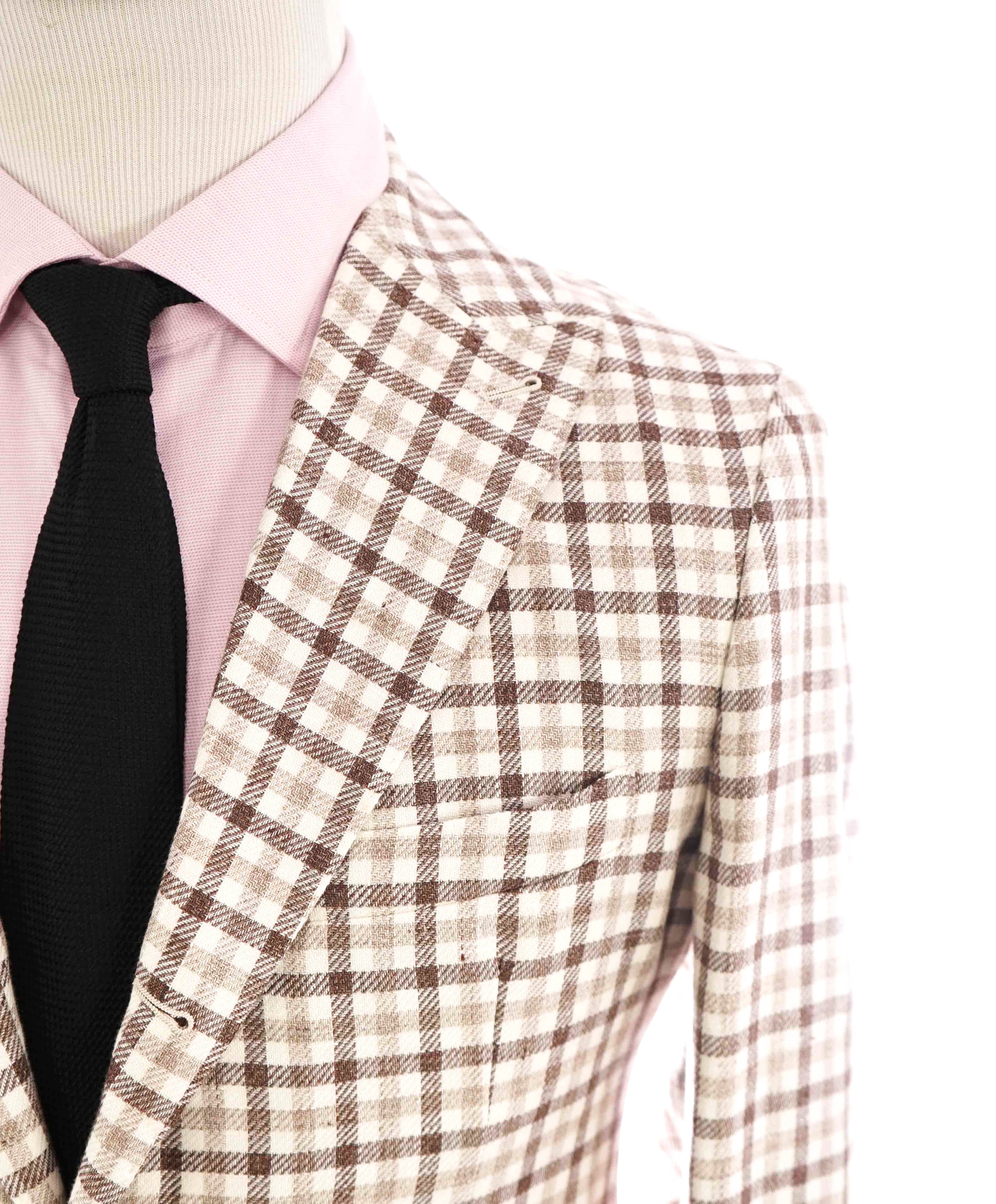 $1,295 ELEVENTY - LINEN/WOOL Gingham Neutral Beige Brown Blazer - 40 (50 EU)