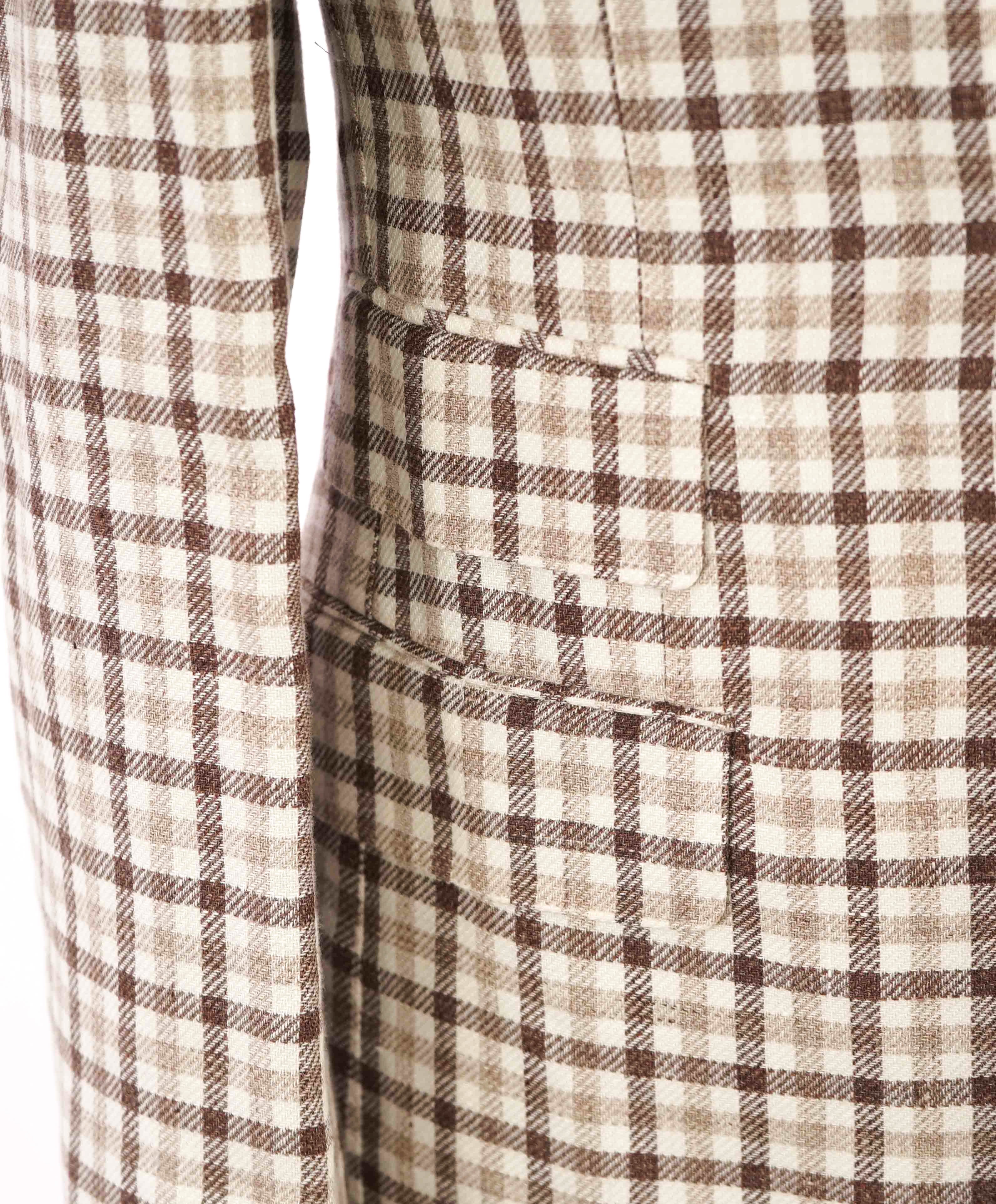 $1,295 ELEVENTY - LINEN/WOOL Gingham Neutral Beige Brown Blazer - 40 (50 EU)