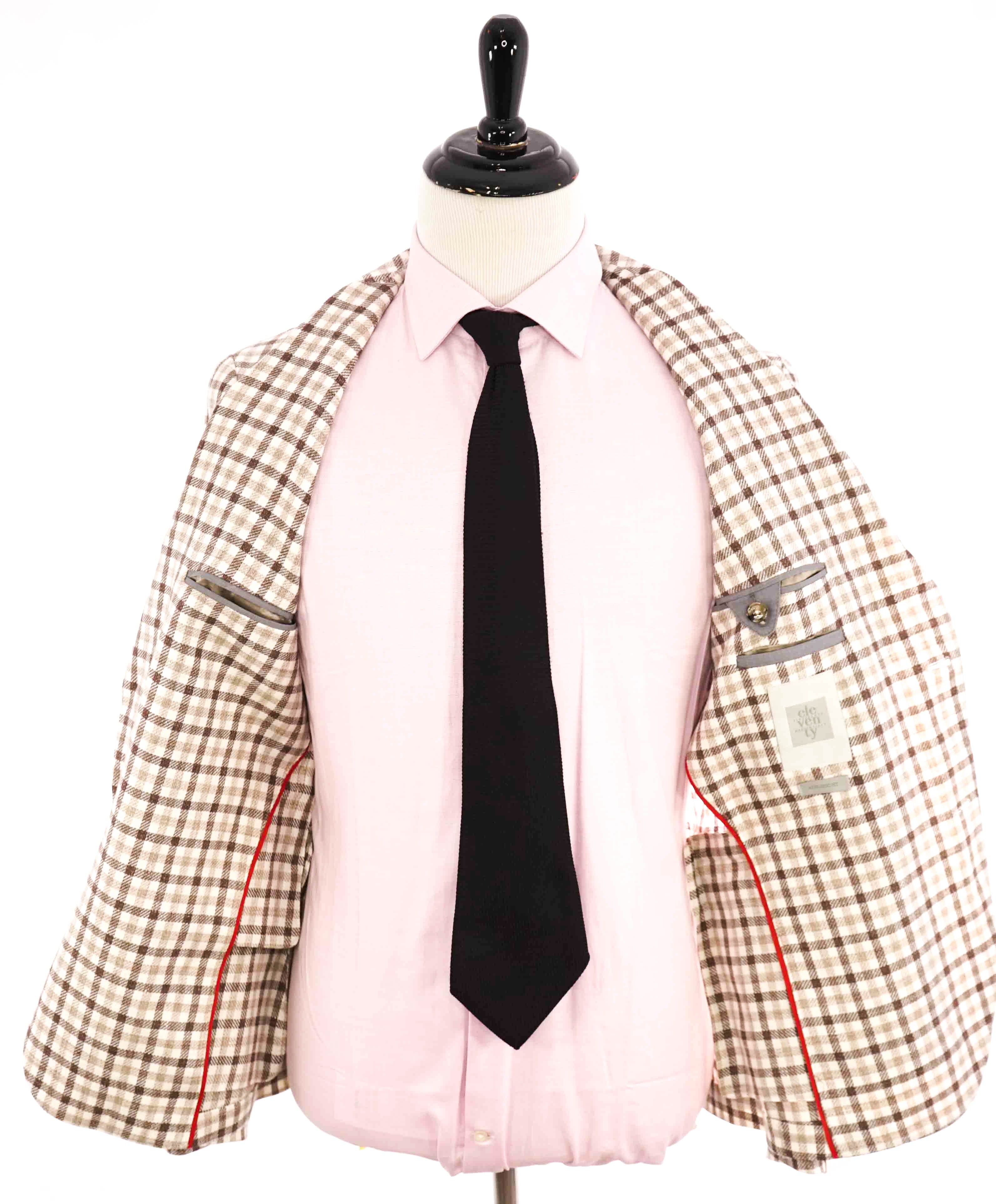 $1,295 ELEVENTY - LINEN/WOOL Gingham Neutral Beige Brown Blazer - 40 (50 EU)