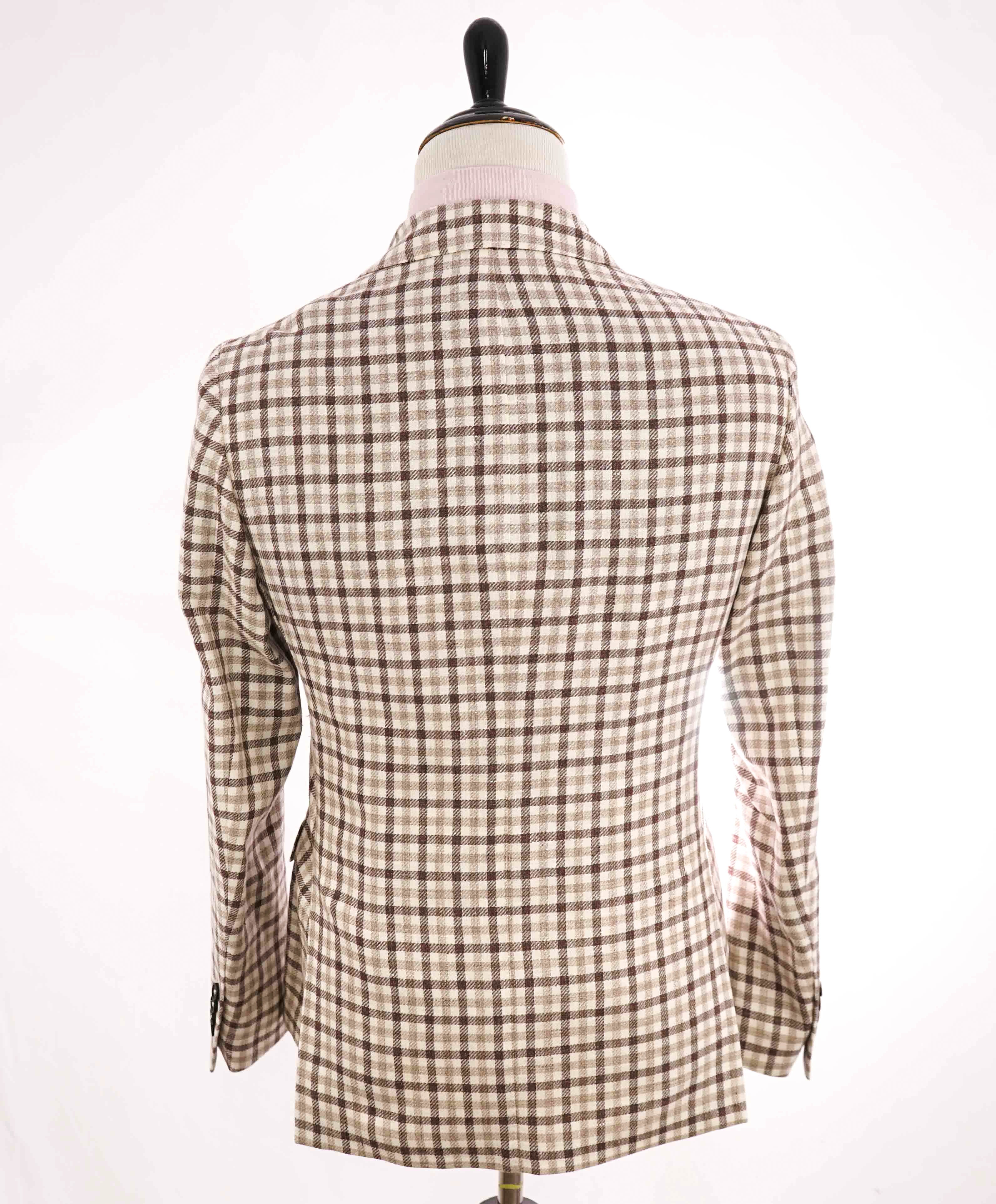 $1,295 ELEVENTY - LINEN/WOOL Gingham Neutral Beige Brown Blazer - 40 (50 EU)