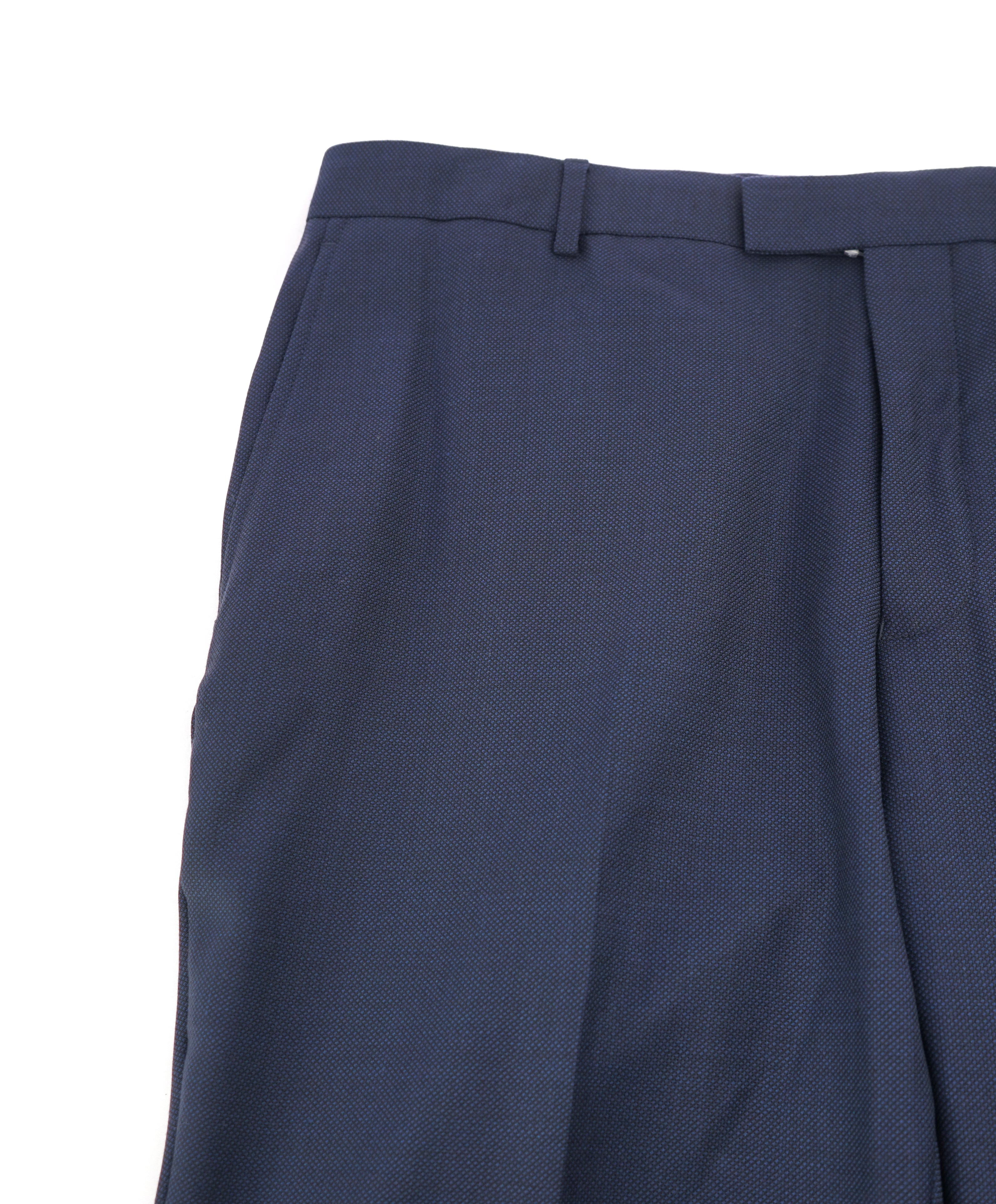 HARDY AMIES - "Brinsley Slim Fit" Navy Birdseye Flat Front Dress Pants - 40W