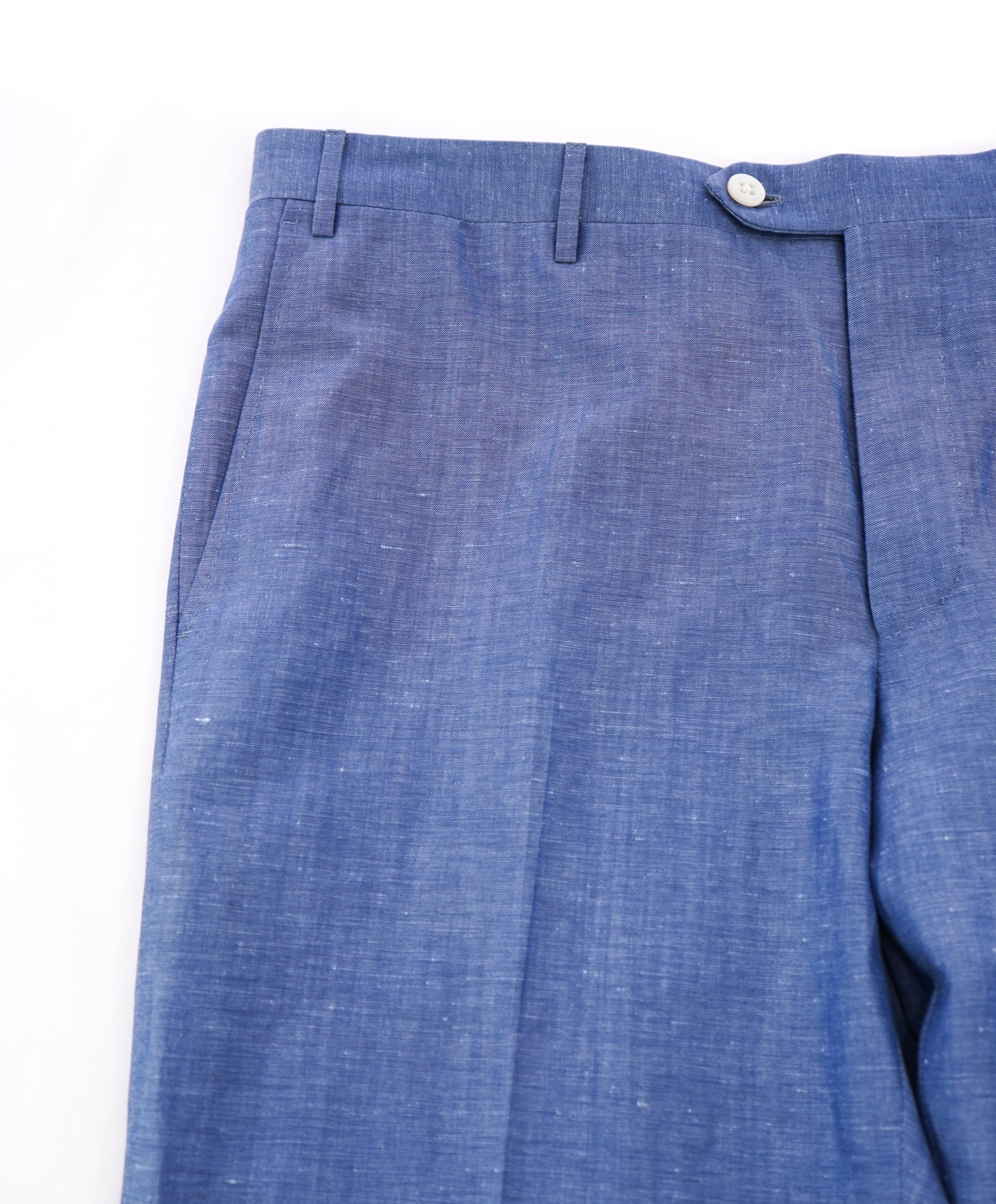 CORNELIANI - "Wool & Linen Blend" Blue Flat Front Dress Pants - 35W