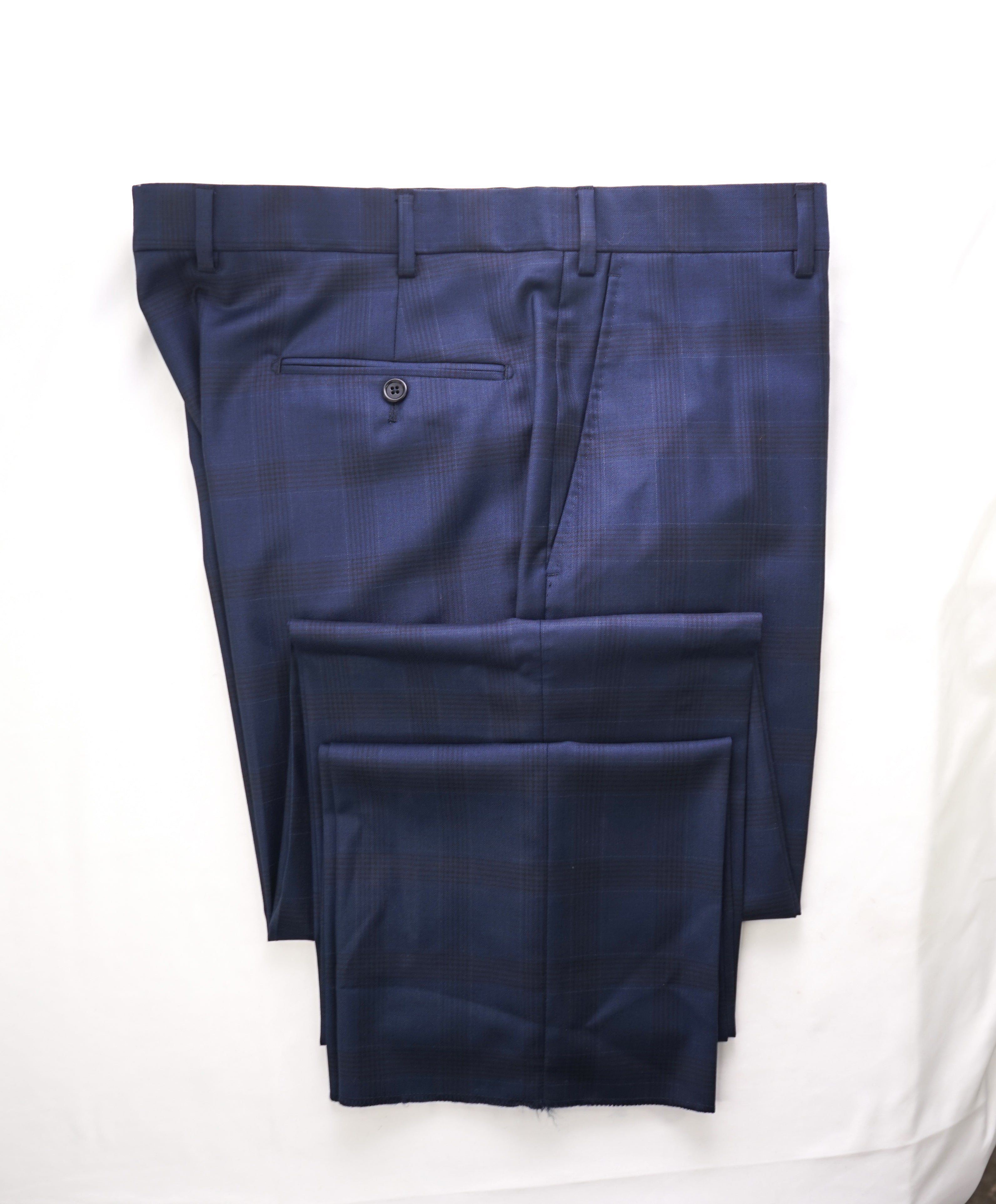 SAKS FIFTH AVE - Blue Check Plaid MADE IN ITALY Flat Front Dress Pants -  38W