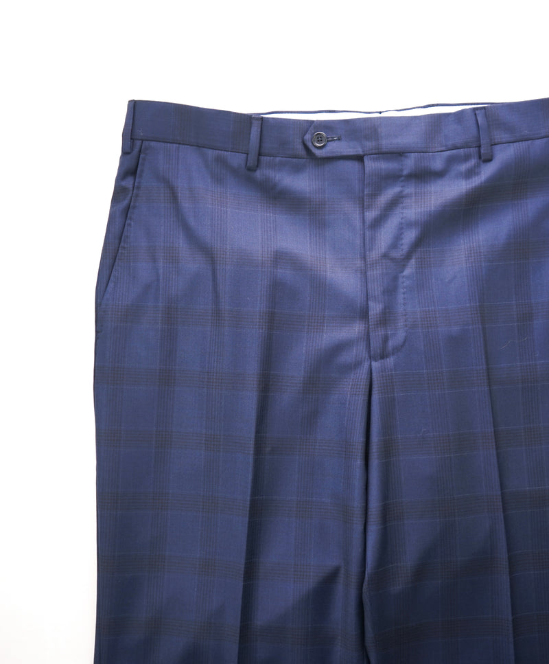 SAKS FIFTH AVE - Blue Check Plaid MADE IN ITALY Flat Front Dress Pants -  38W