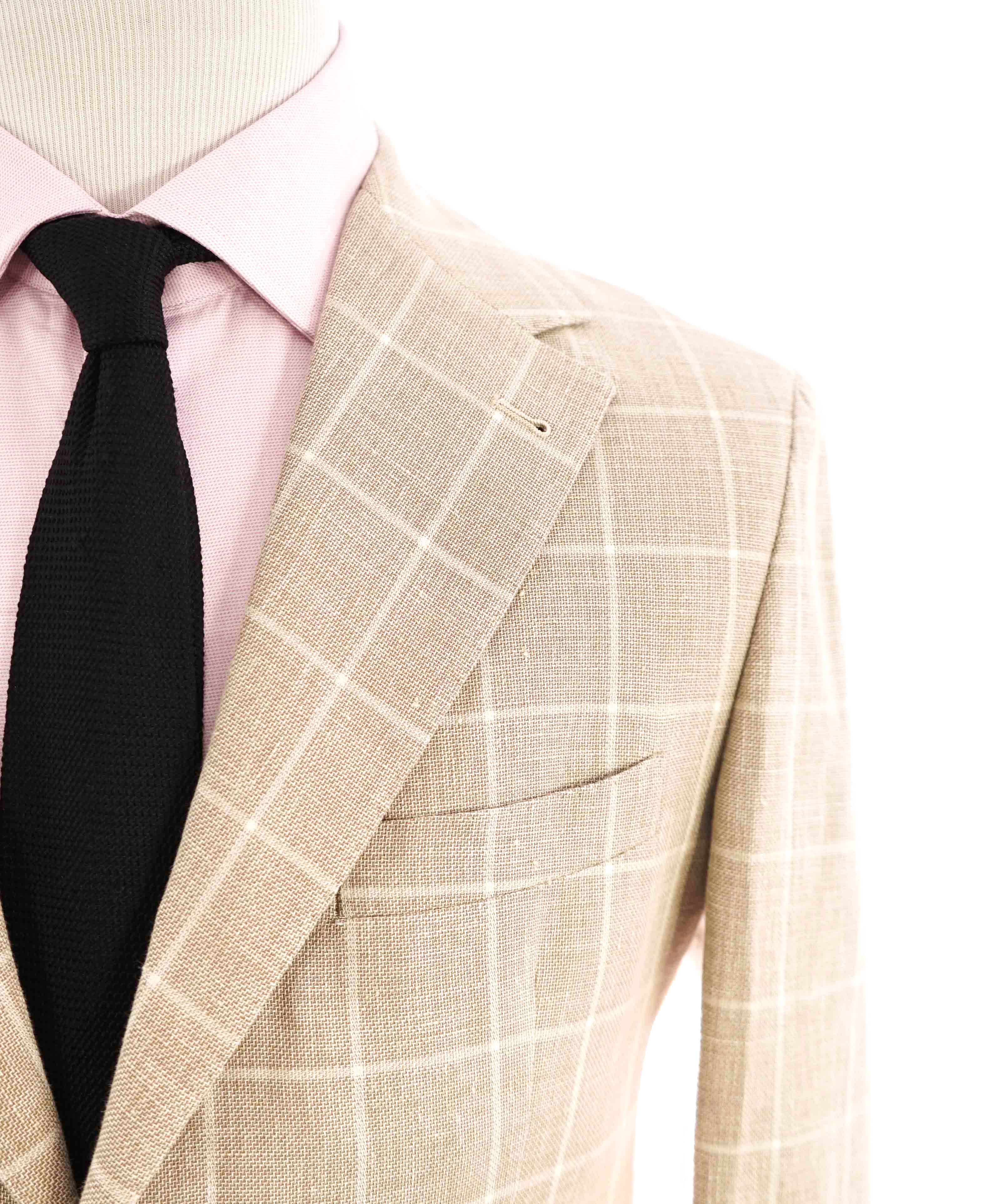 $995 ELEVENTY - Beige & Ivory Windowpane COTTON/LINEN Blazer - 40US