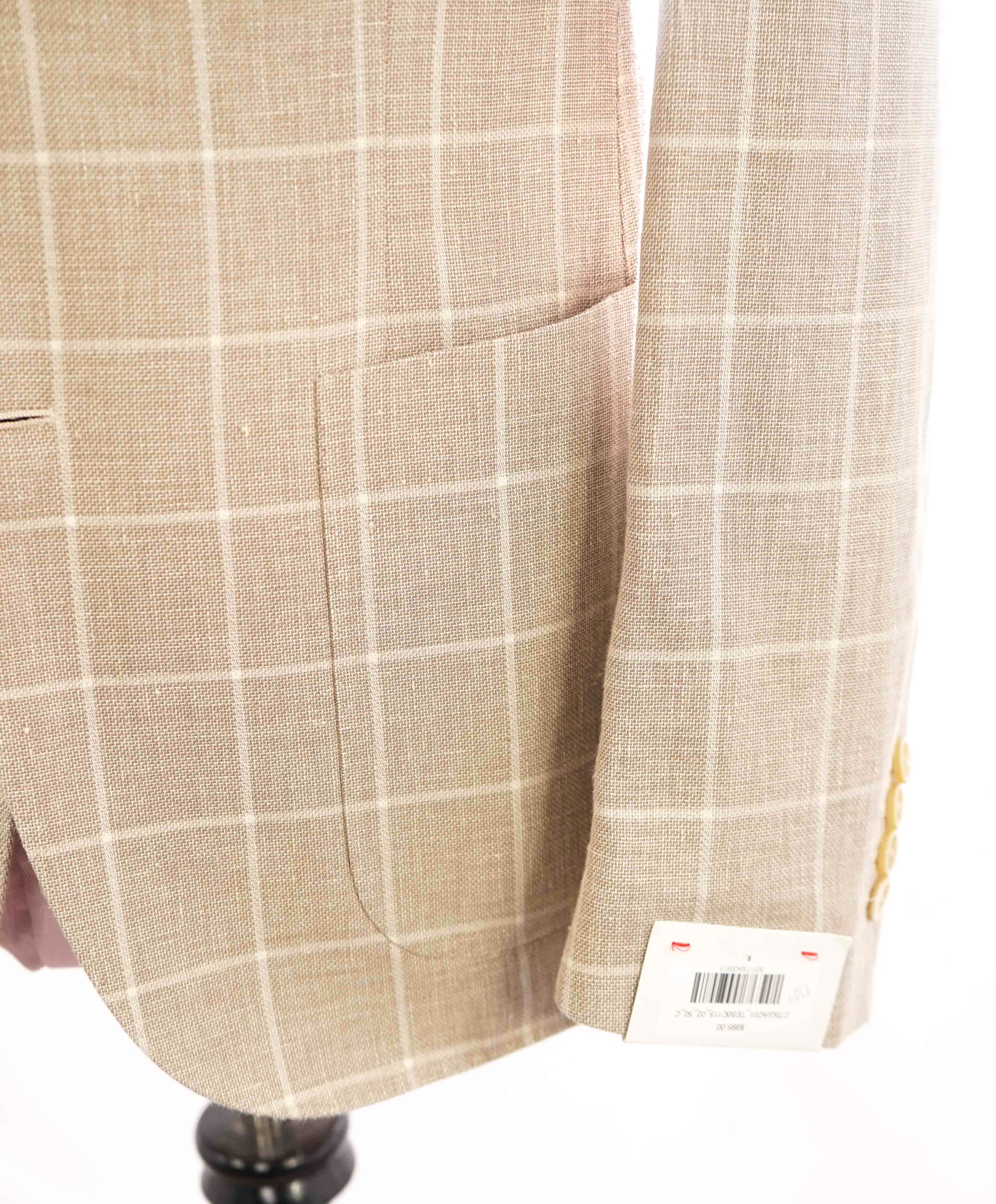 $995 ELEVENTY - Beige & Ivory Windowpane COTTON/LINEN Blazer - 40US