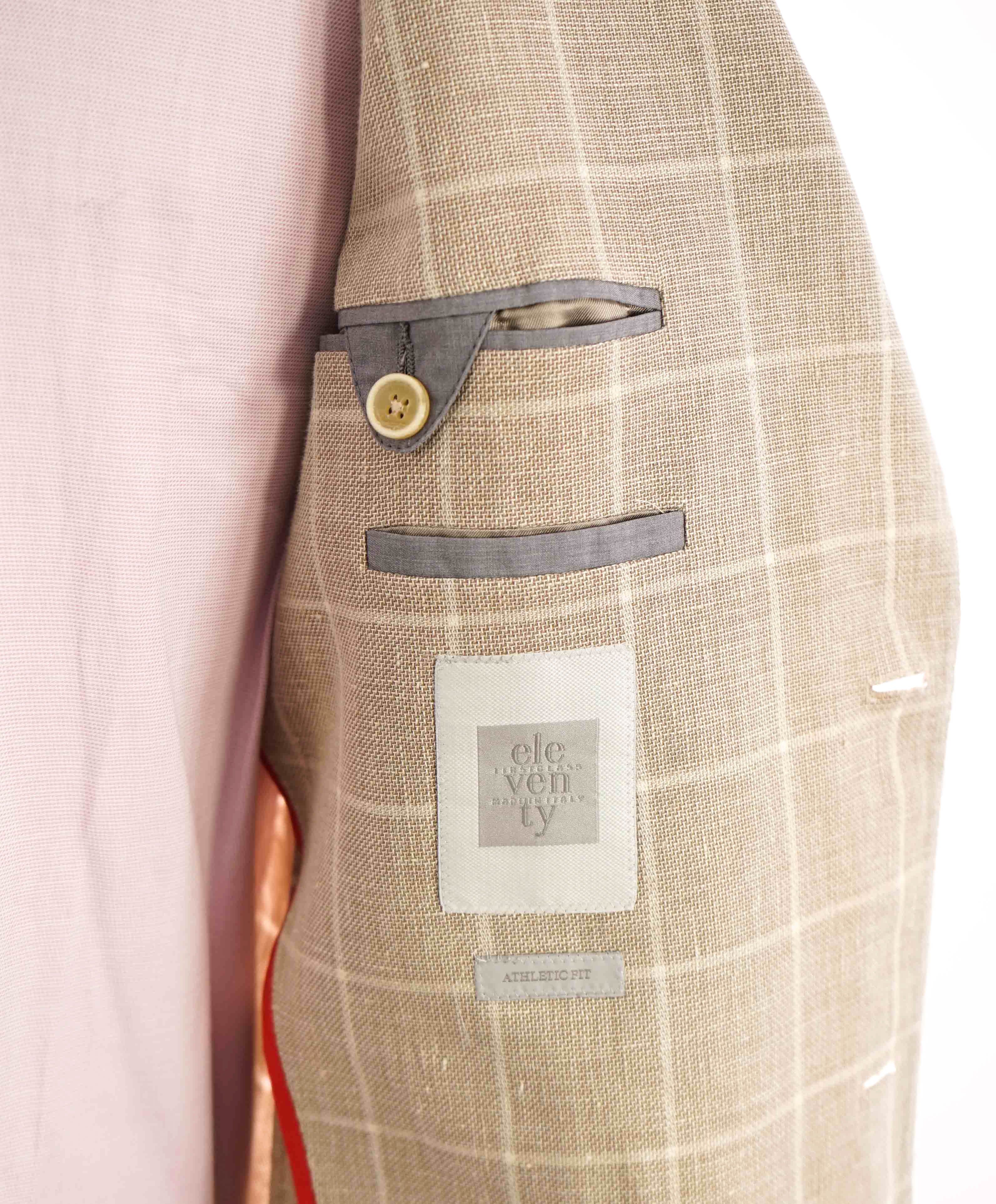 $995 ELEVENTY - Beige & Ivory Windowpane COTTON/LINEN Blazer - 40US