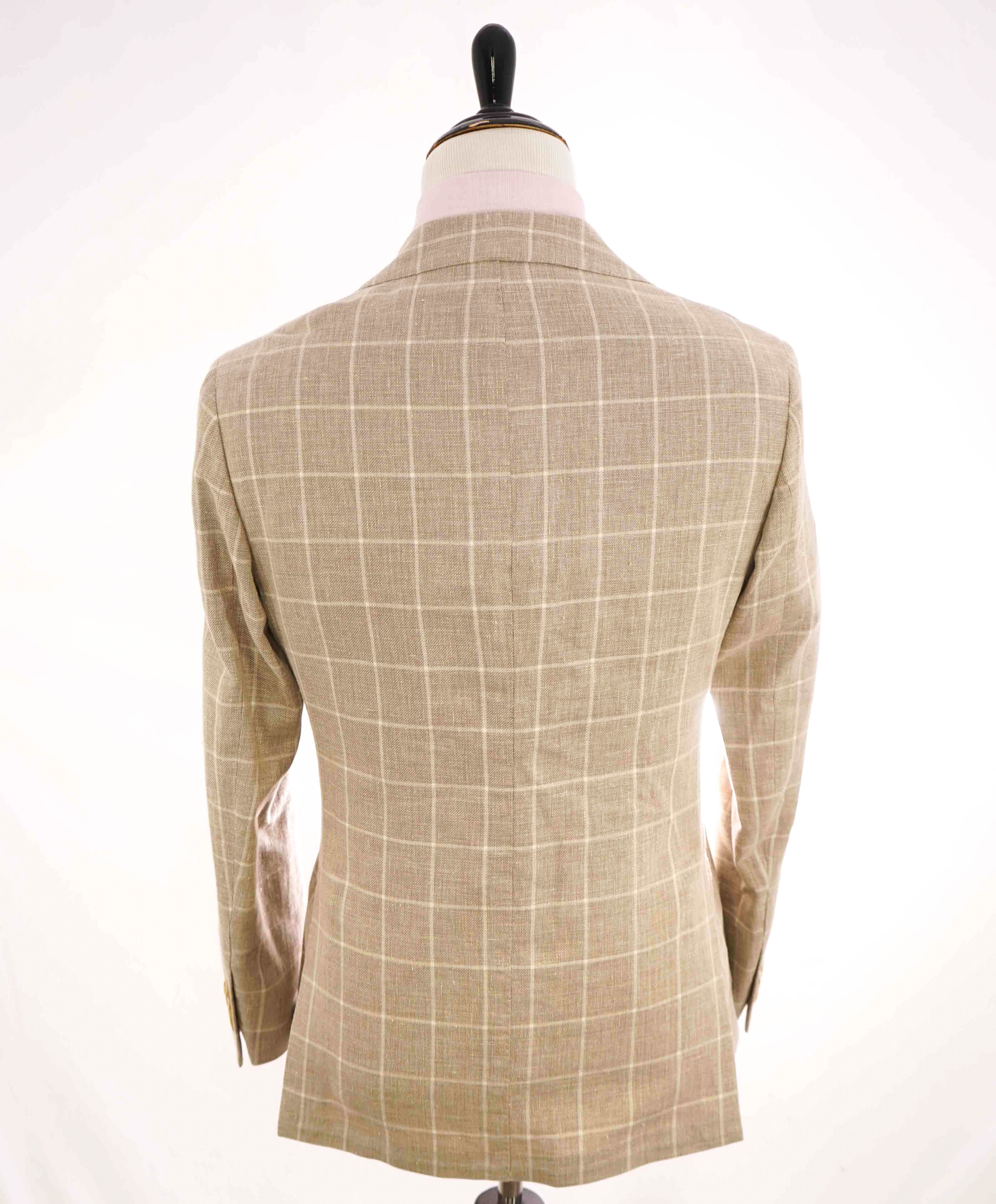 $995 ELEVENTY - Beige & Ivory Windowpane COTTON/LINEN Blazer - 40US