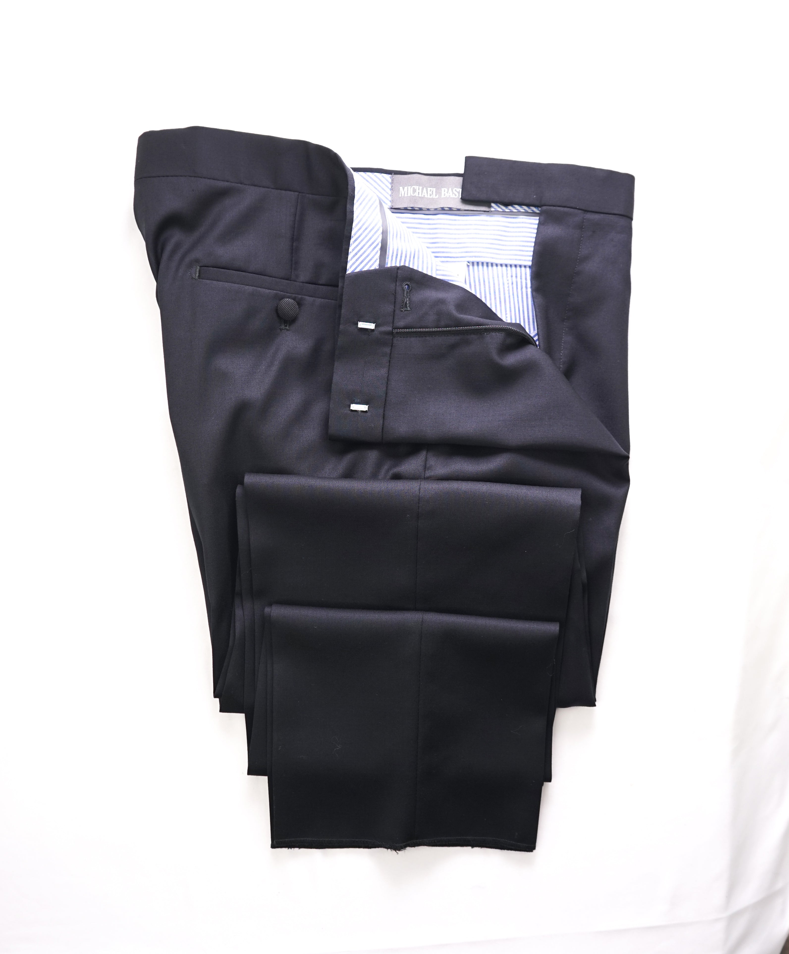 MICHAEL BASTIAN - Black Tuxedo Dinner Flat Front Dress Pants -  33W