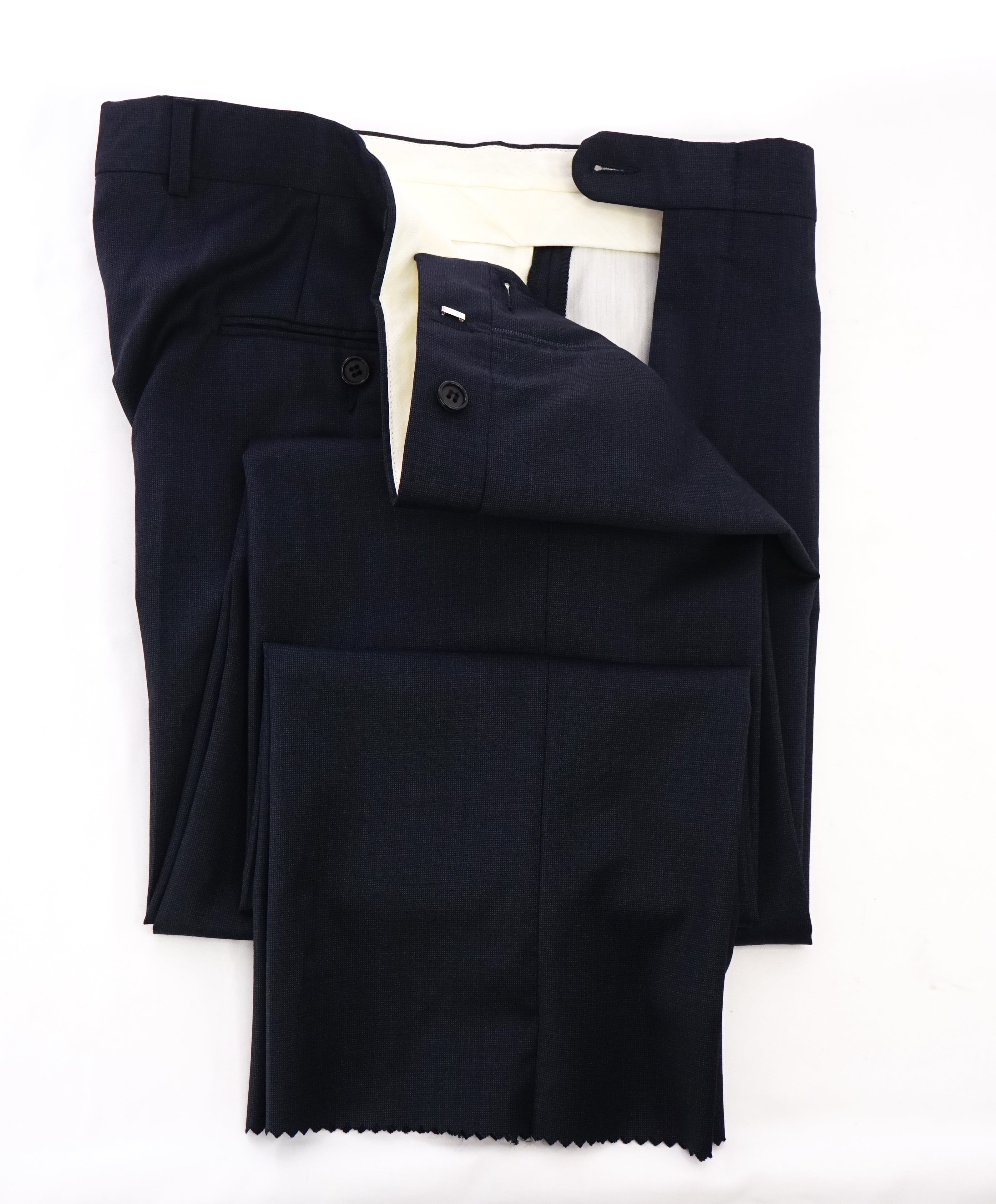 HICKEY FREEMAN - Blue Birdseye Wool Flat Front Dress Pants - 35W