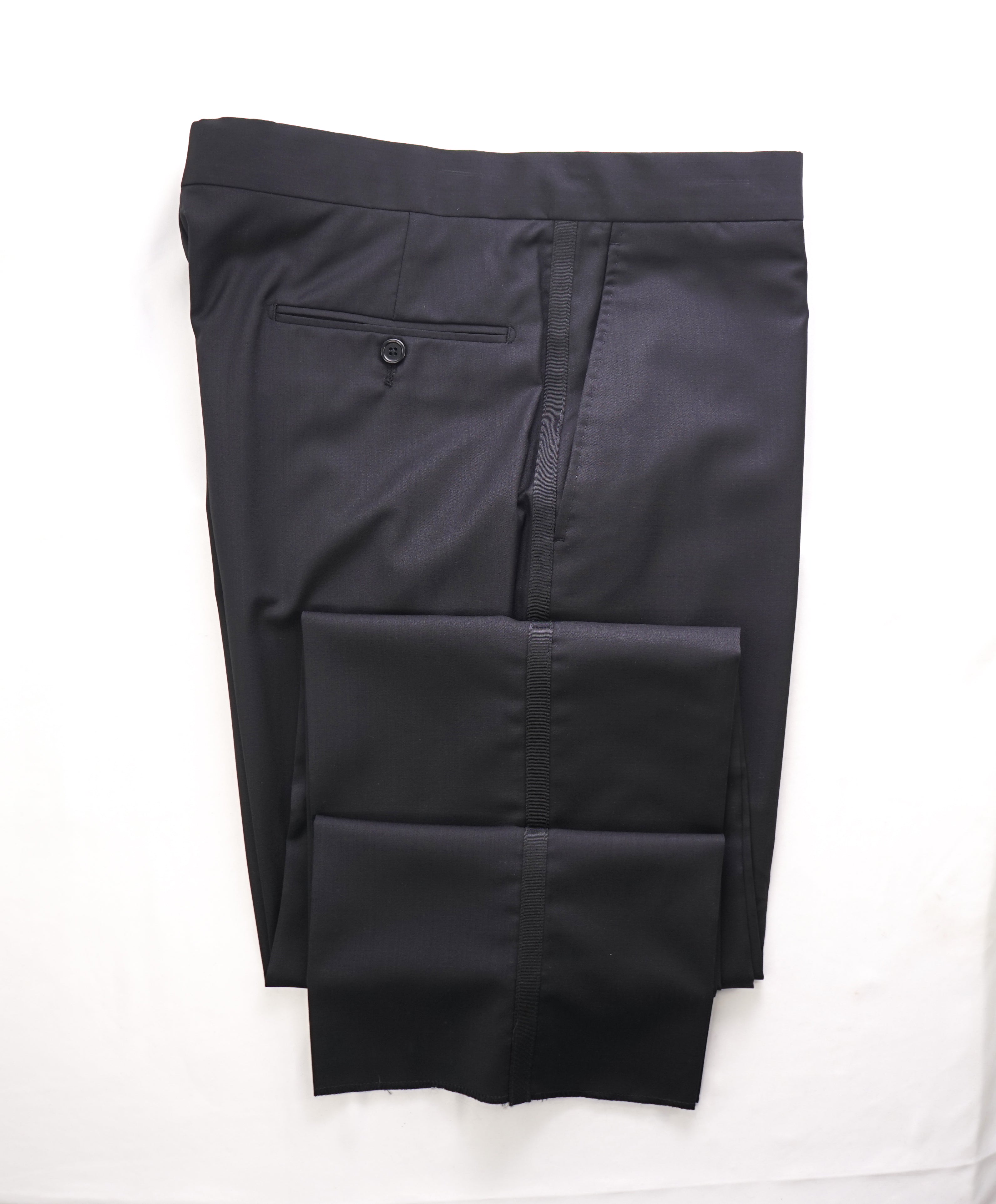 SAKS FIFTH AVE - Black Wool & Silk MADE IN ITALY Flat Front Dress Tux Pants- 36W