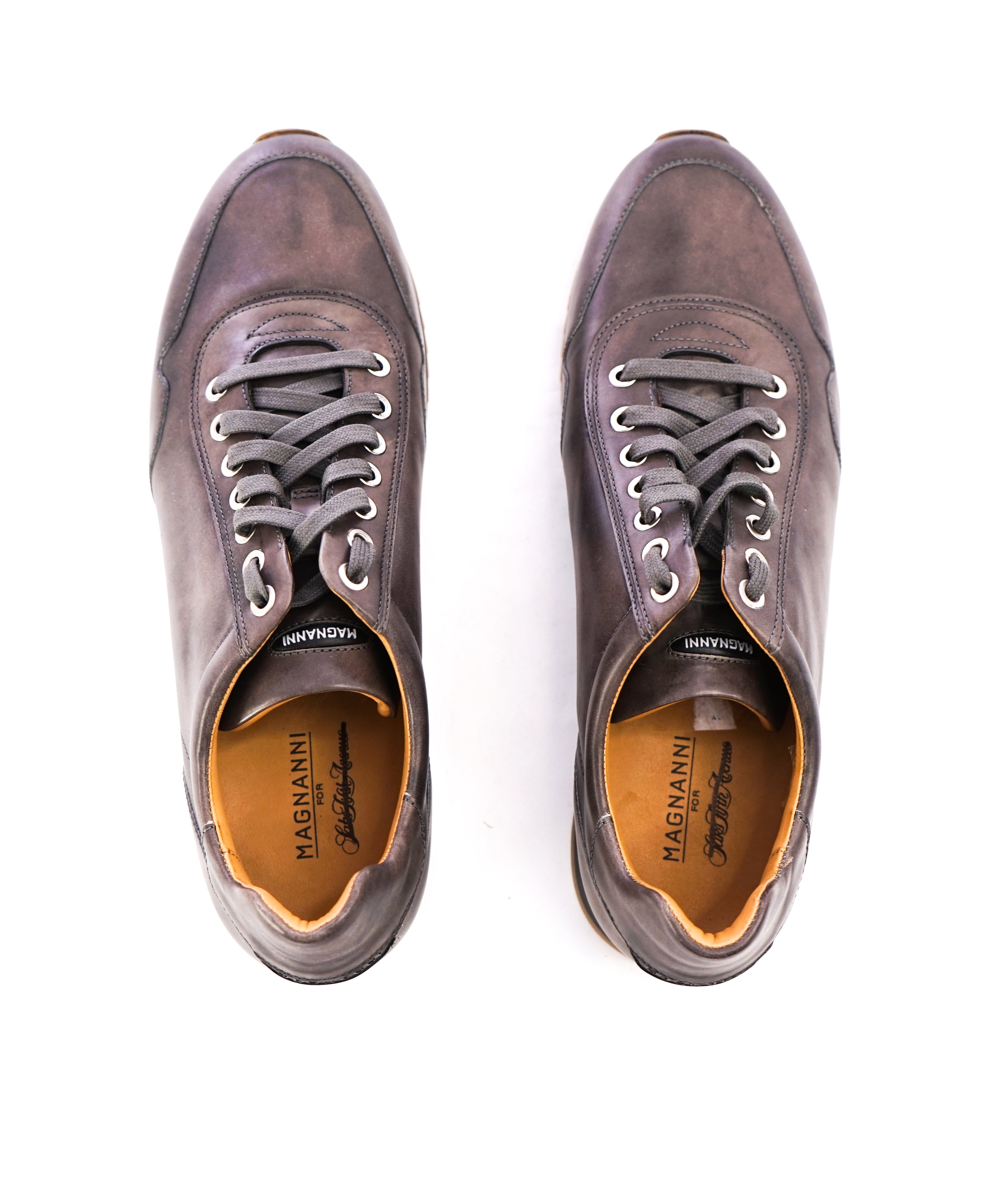 MAGNANNI - Lace Up Gray Patina Leather Sneakers W Rubber Sole - 9