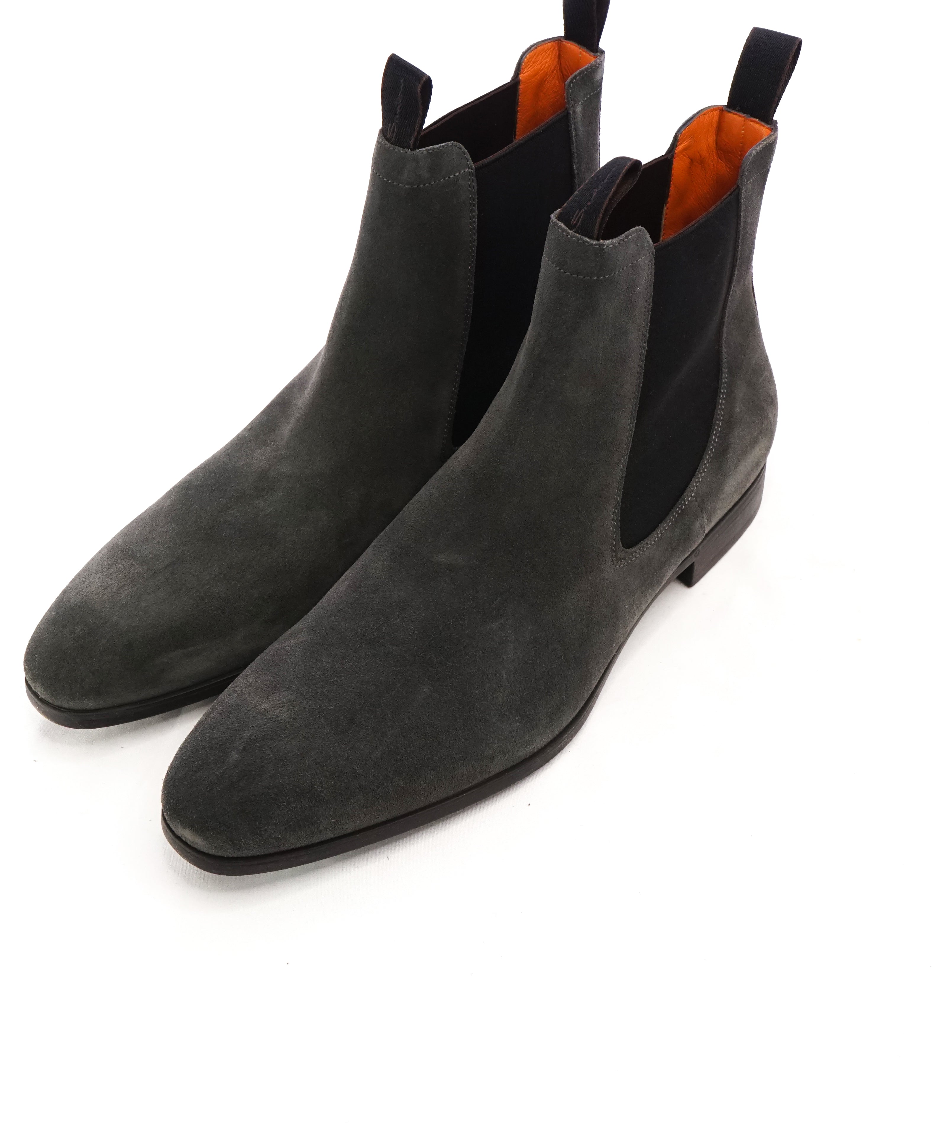 SANTONI - Gray Suede Ankle Chelsea Boot W Logo Sole & Straps - 12