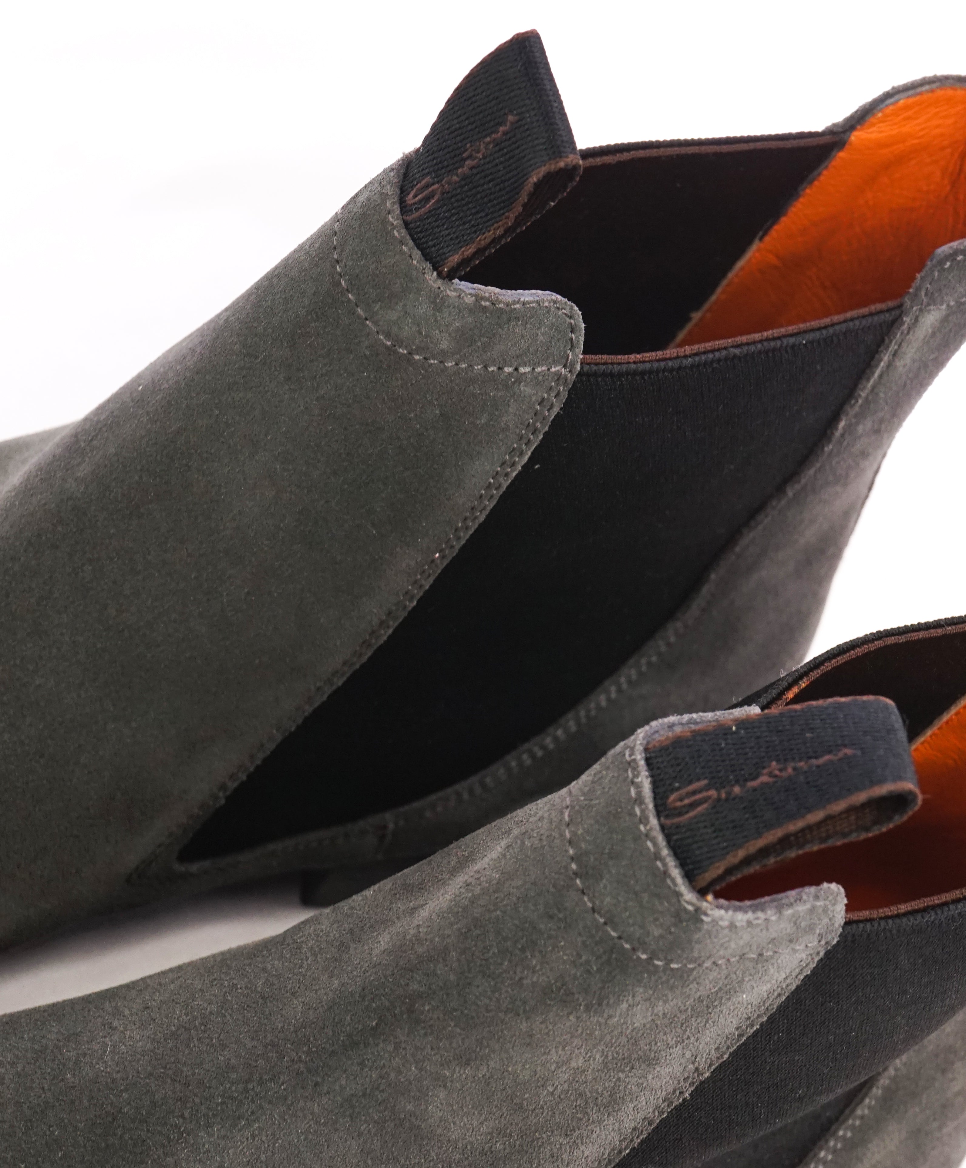 SANTONI - Gray Suede Ankle Chelsea Boot W Logo Sole & Straps - 12