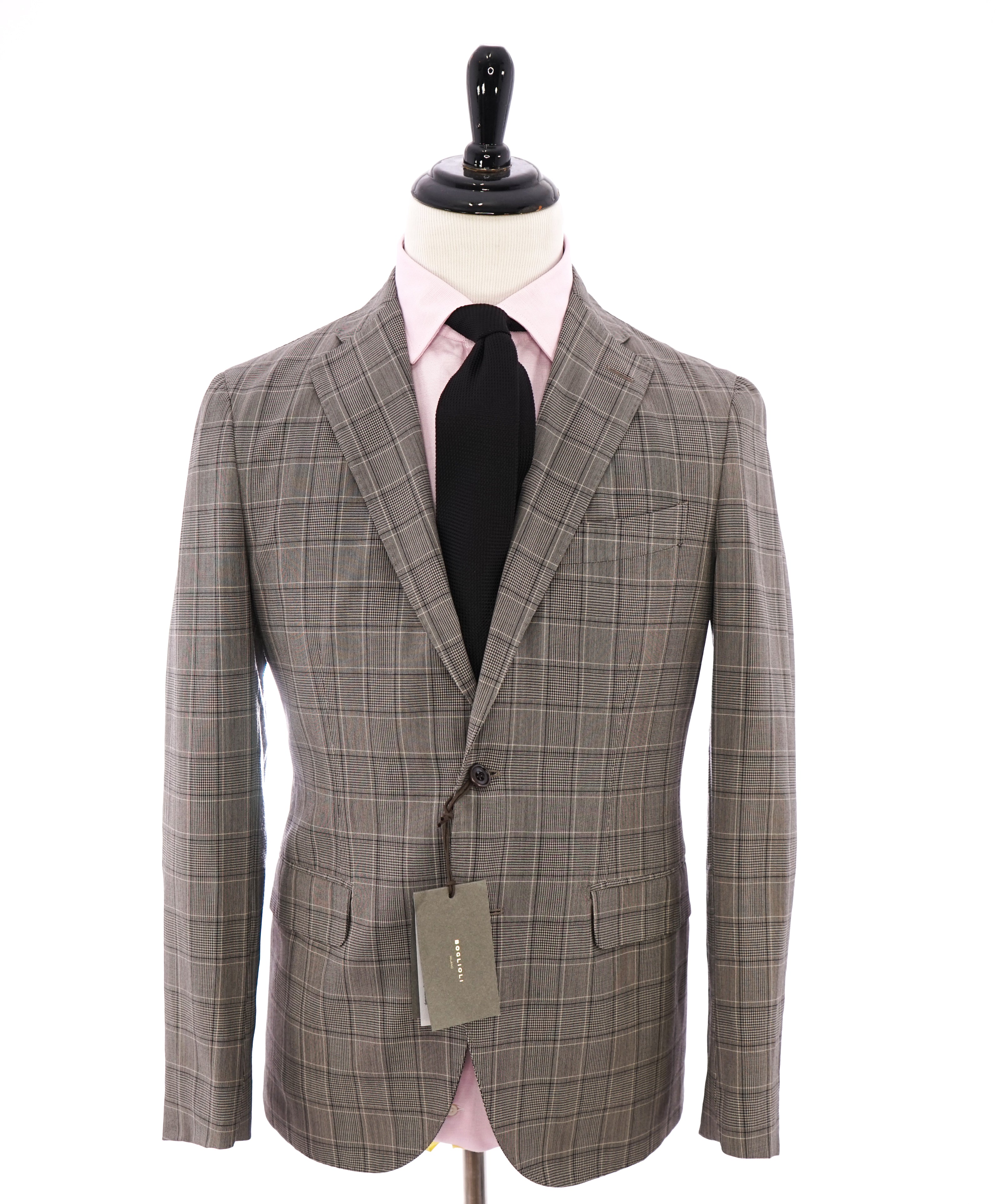 BOGLIOLI - Milano Semi-Lined Deconstructed Wool Gray/Beige Plaid Check Suit - 38R