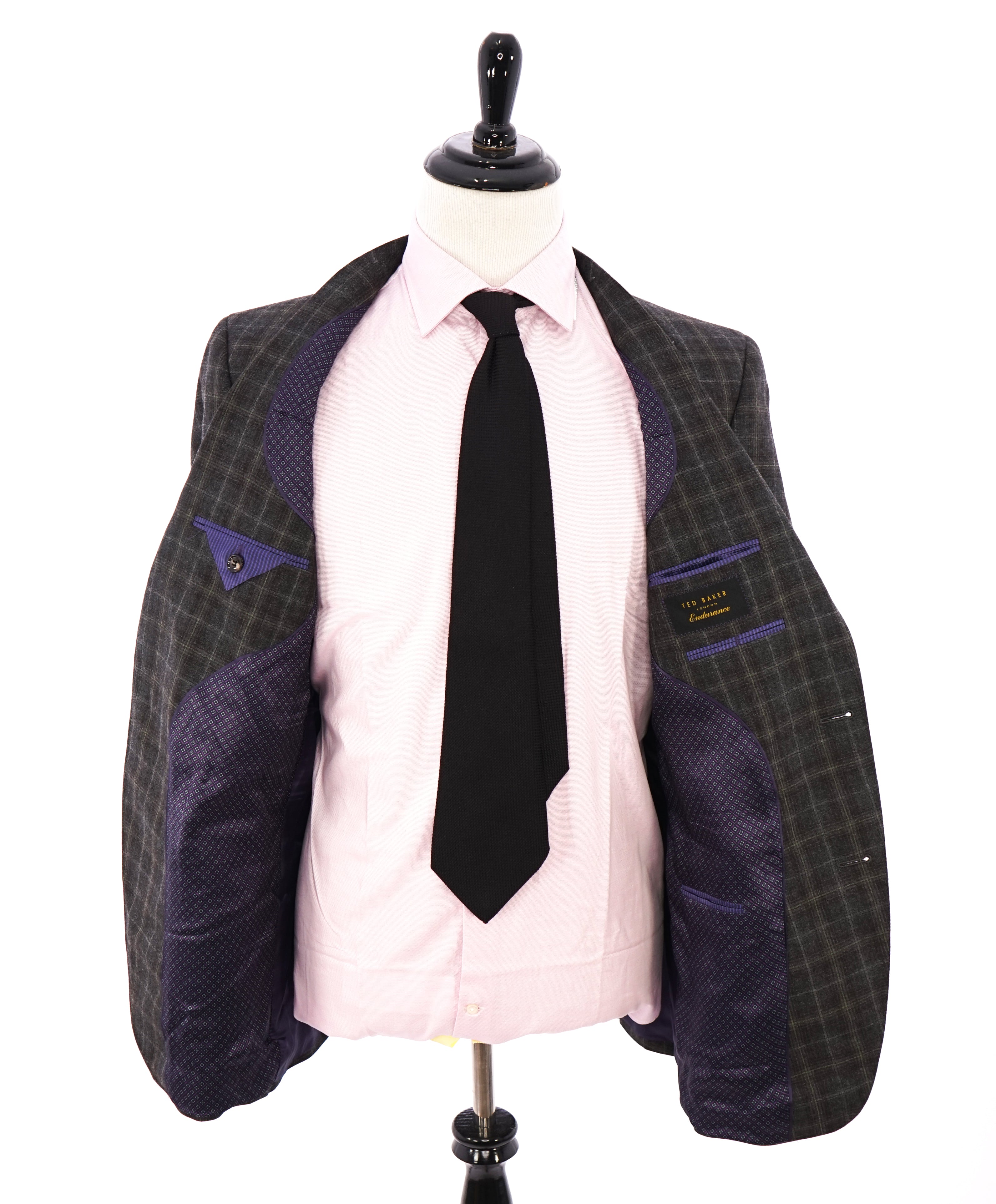 TED BAKER - "Endurance" Bold Mint & Lilac Plaid Check Blazer W Detail - 42L