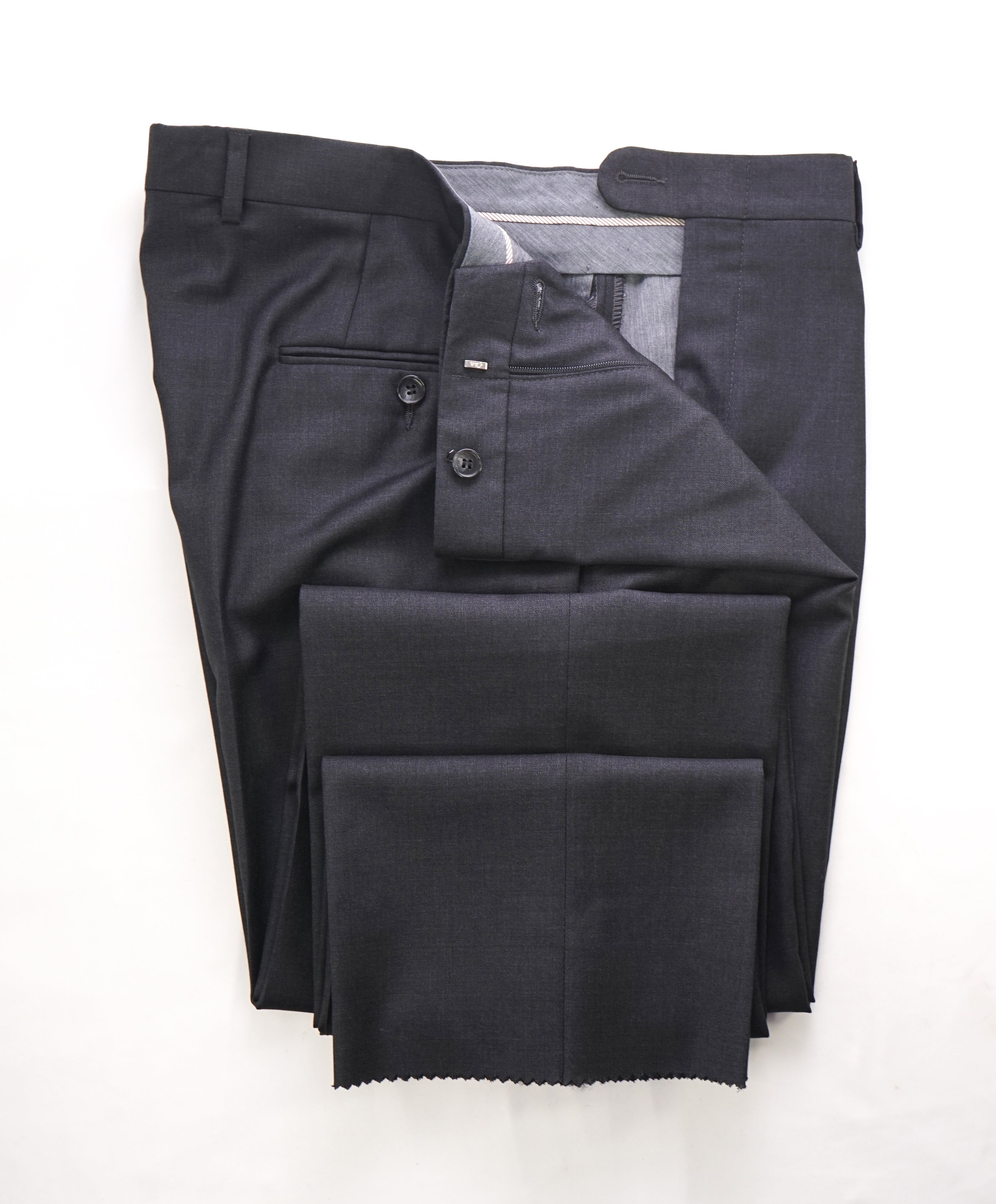 HICKEY FREEMAN -  Charcoal Gray Closet Staple Wool Flat Front Dress Pants - 36W