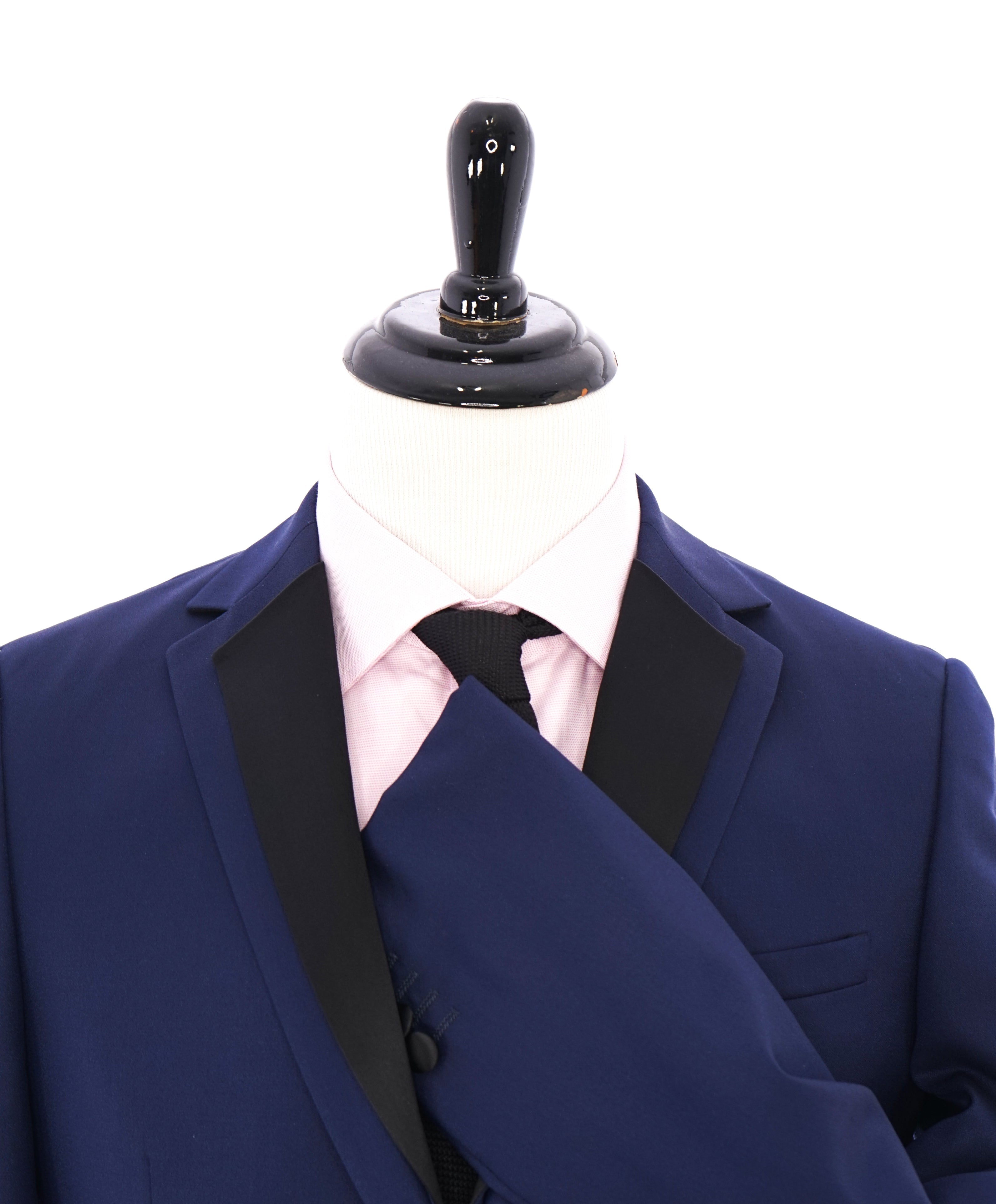 Z ZEGNA - Cobalt Blue Textured Fabric W Navy Silk Lapel Drop 8 Tuxedo Suit - 40R