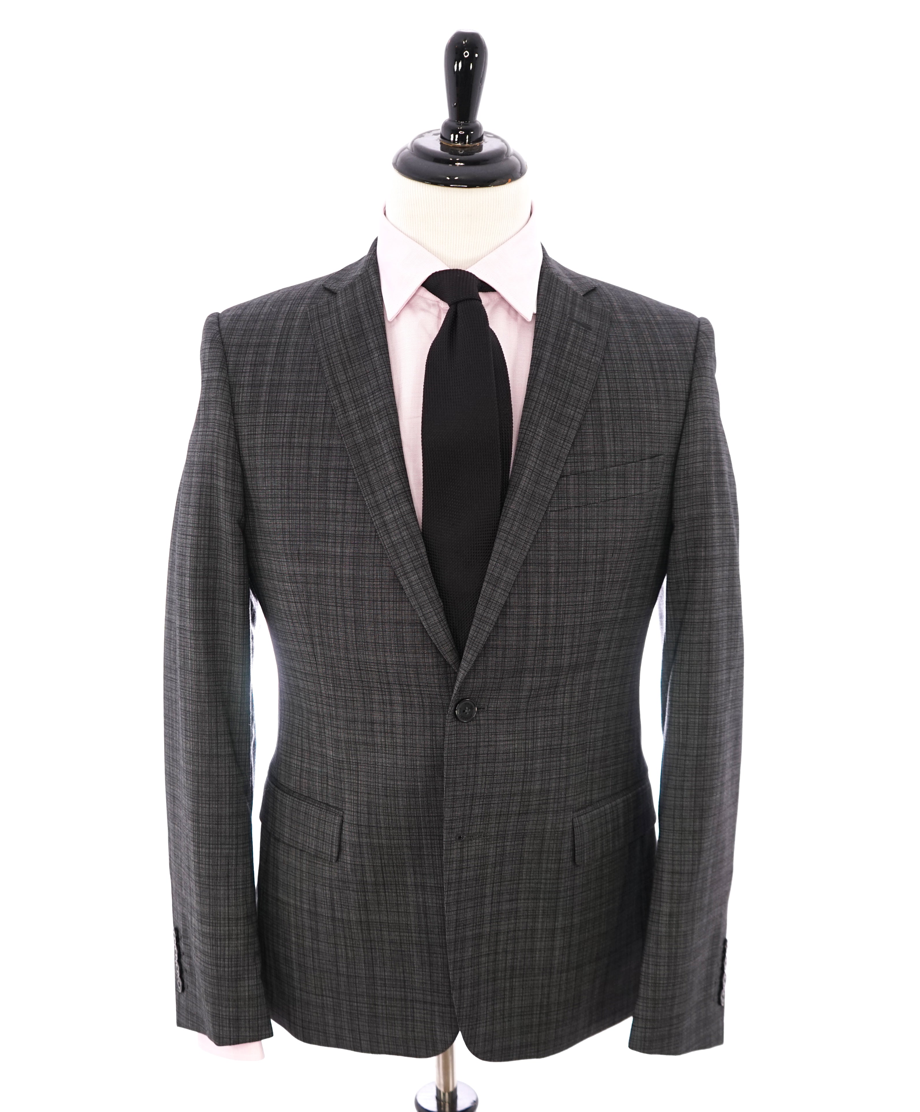 VERSACE COLLECTION - Abstract Check Gray Wool Suit Logo Buttons  - 38R