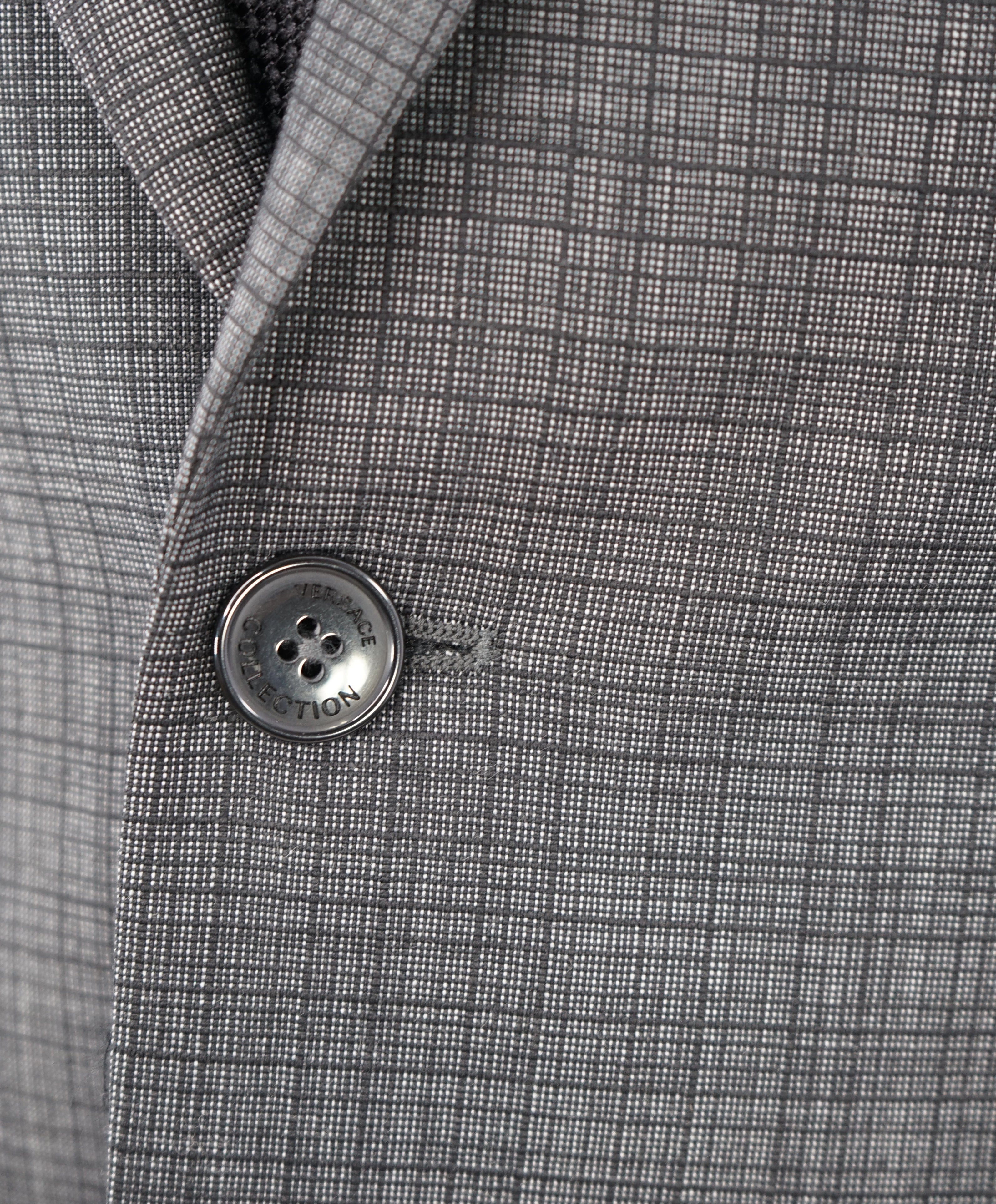 VERSACE COLLECTION - Abstract Check Gray Wool Suit Logo Buttons  - 38R