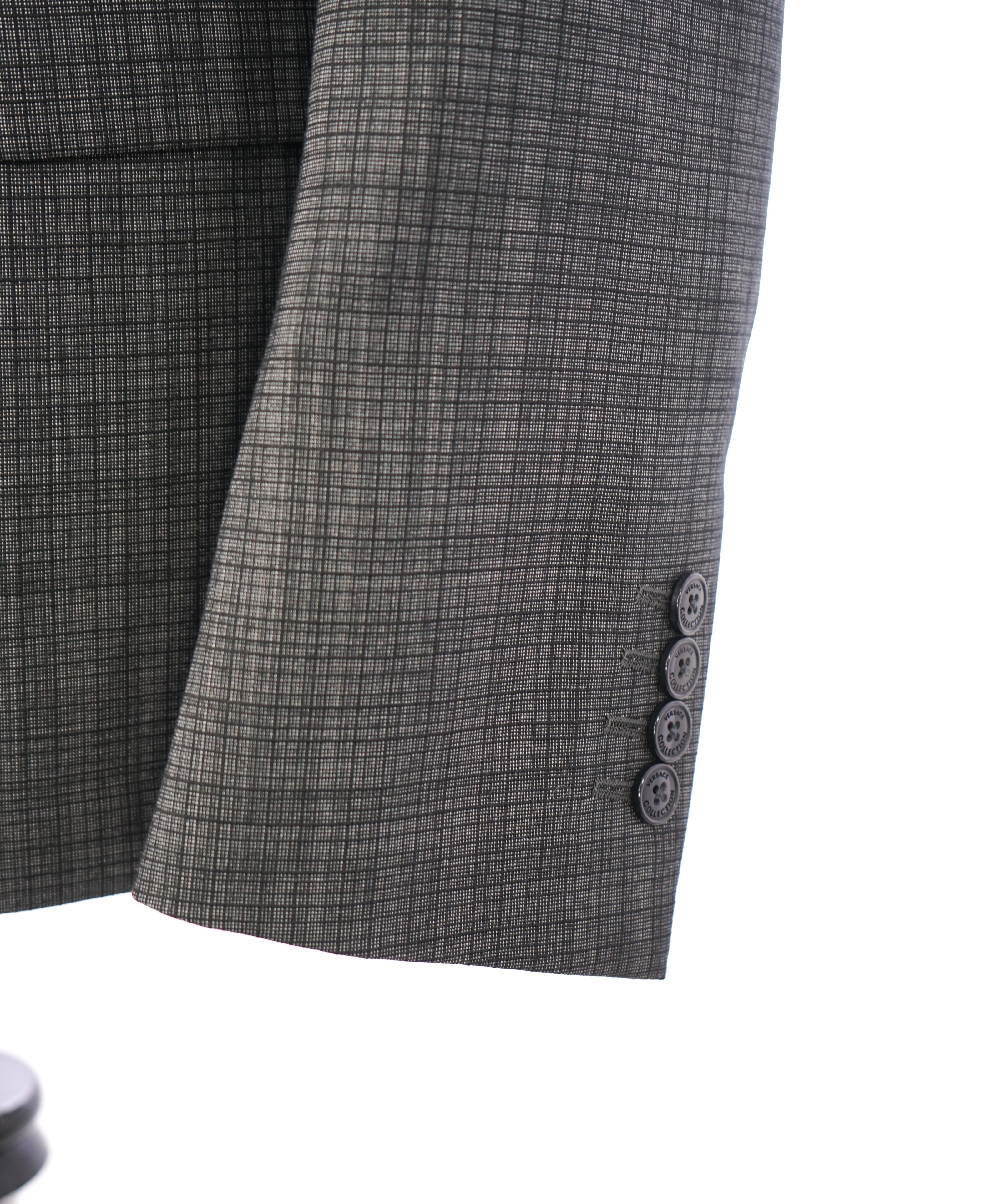 VERSACE COLLECTION - Abstract Check Gray Wool Suit Logo Buttons  - 38R