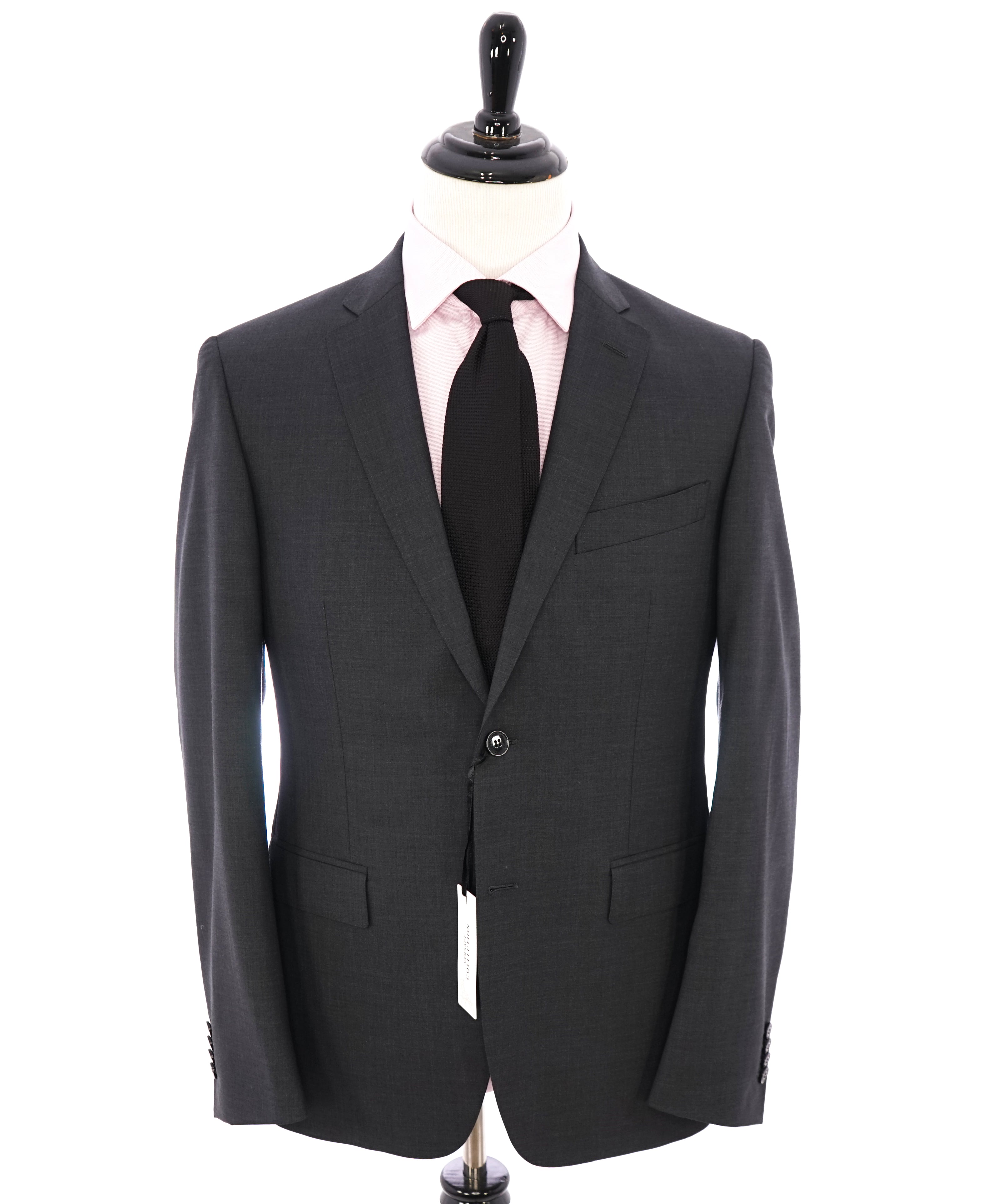 VERSACE COLLECTION - Solid Gray Wool Suit Logo Buttons  - 40R