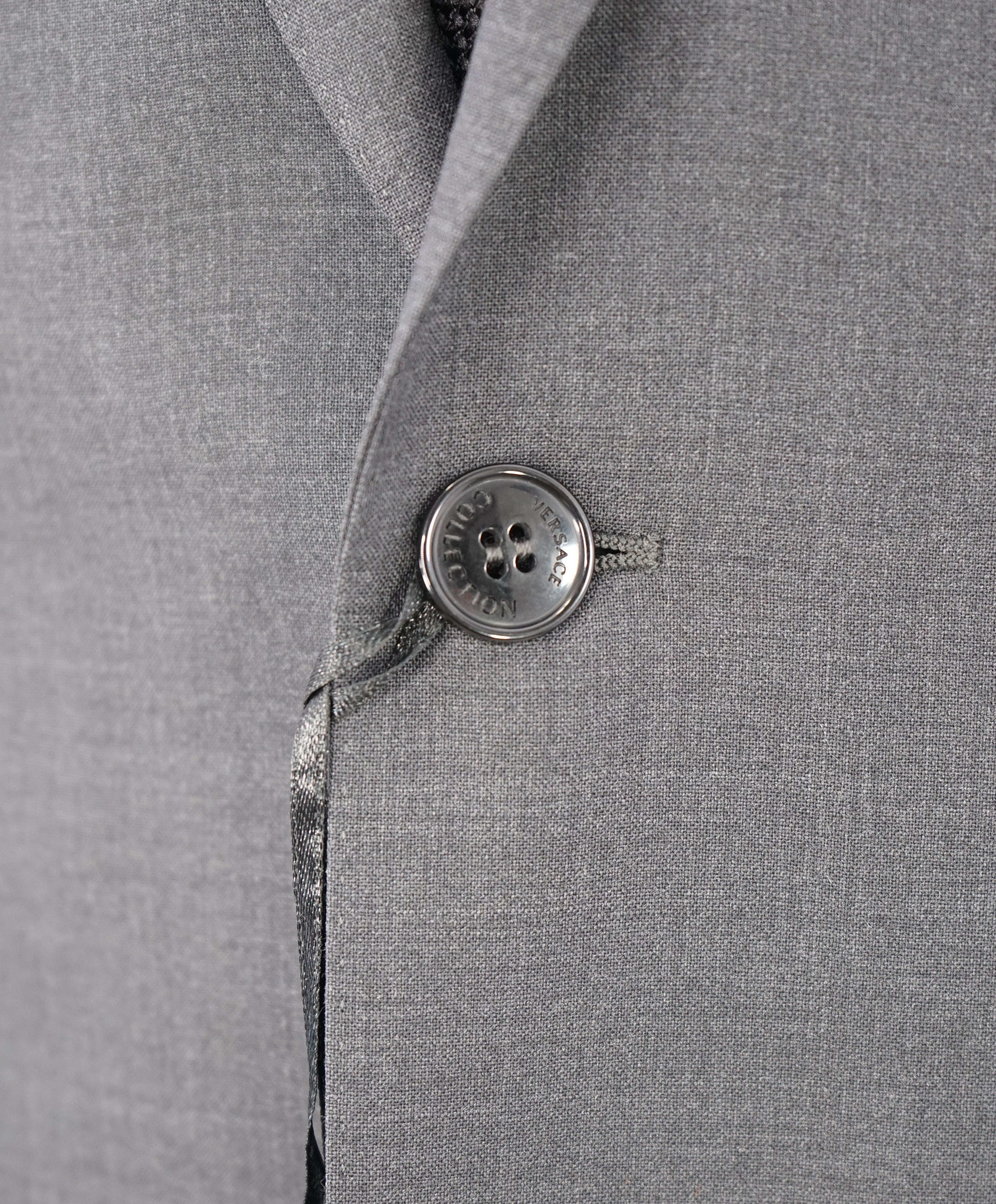 VERSACE COLLECTION - Solid Gray Wool Suit Logo Buttons  - 40R