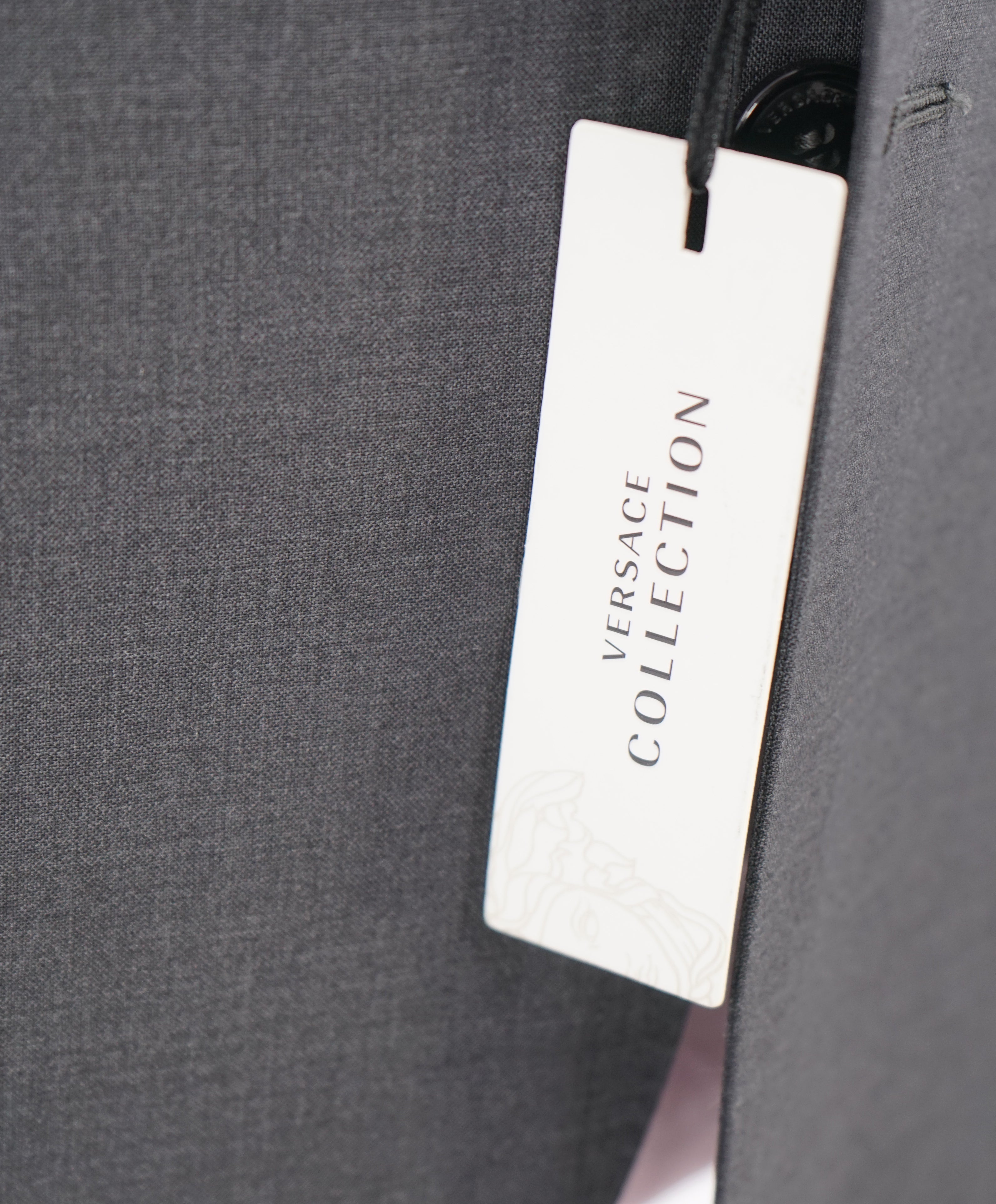 VERSACE COLLECTION - Solid Gray Wool Suit Logo Buttons  - 40R