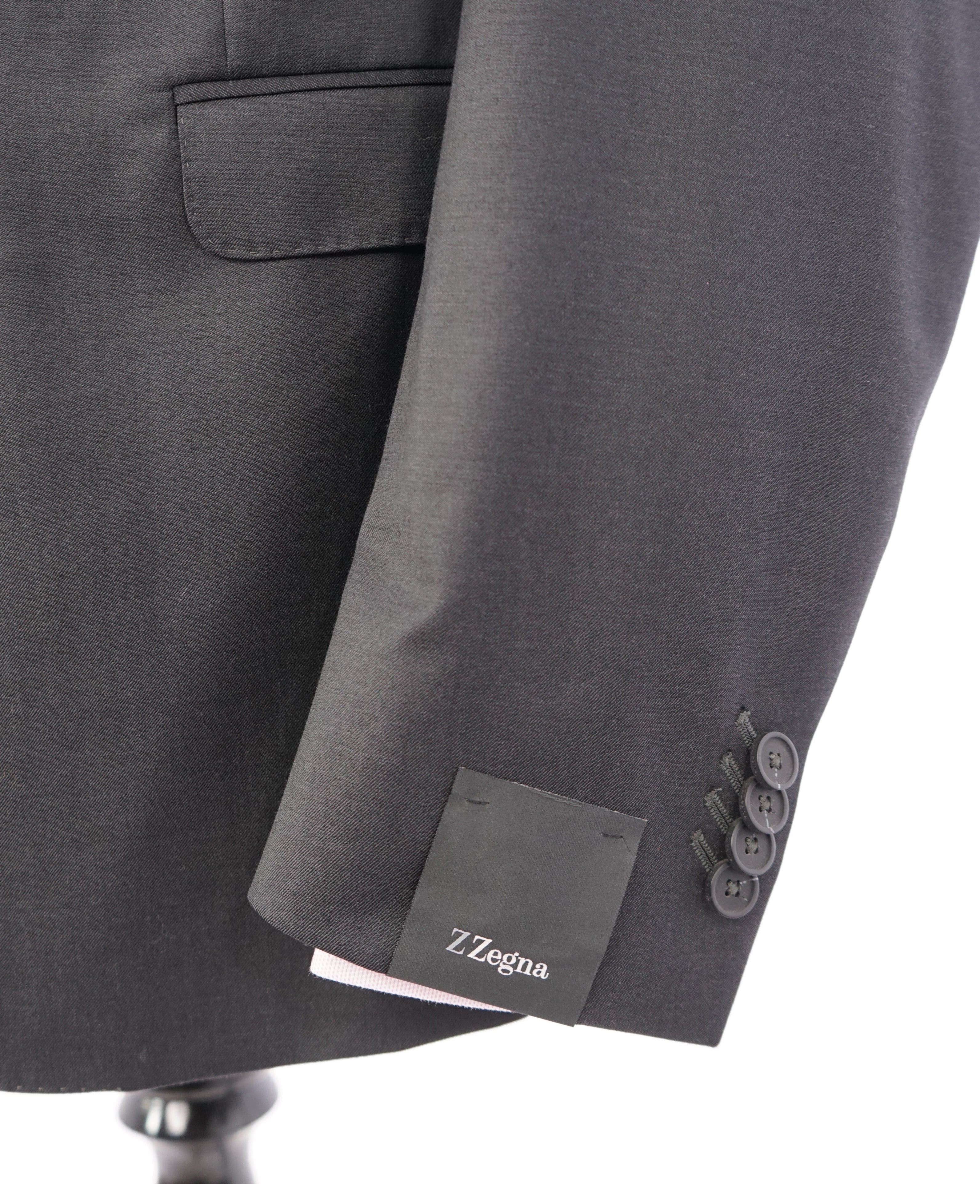 Z ZEGNA - SLIM Solid Gray Heavy Pick Stitch Peak Lapel Suit  - 46R