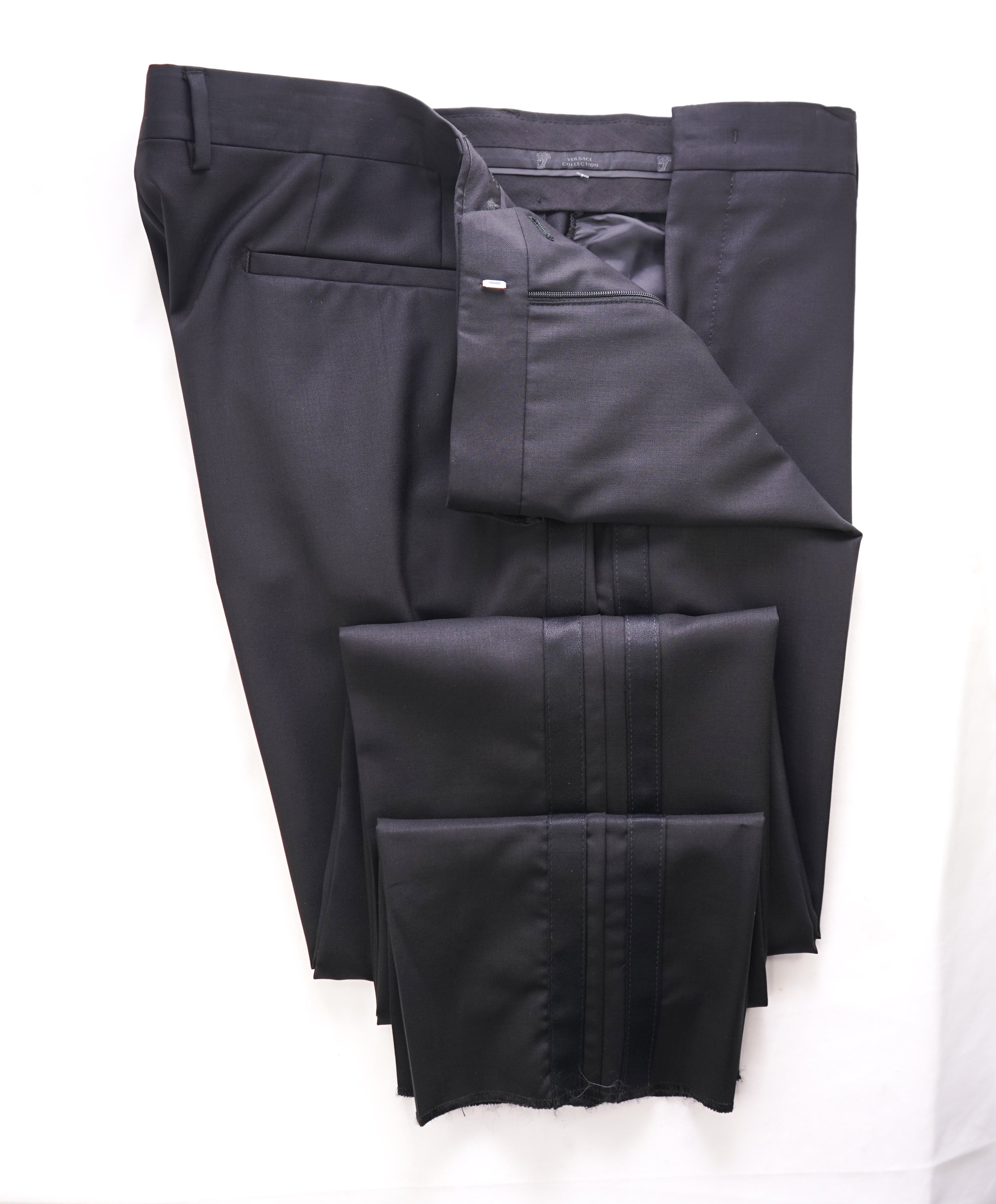 VERSACE - "SLIM" Wool Black Flat Front Tux Dinner Dress Pants - 40W (56EU)