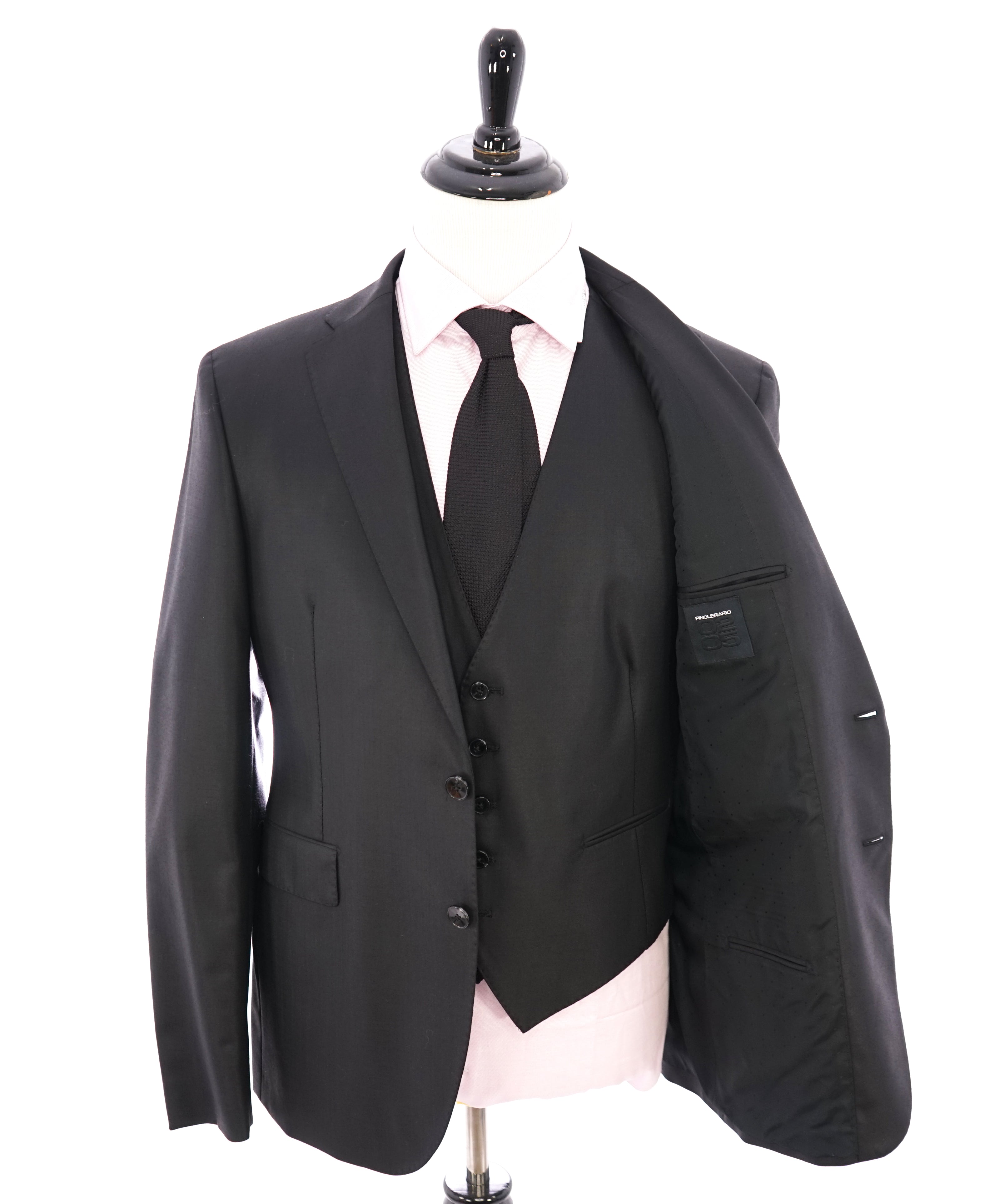 PINO LERARIO 02-05 - By TAGLIATORE 3-Piece Black Slim Sharkskin Suit  - 42R