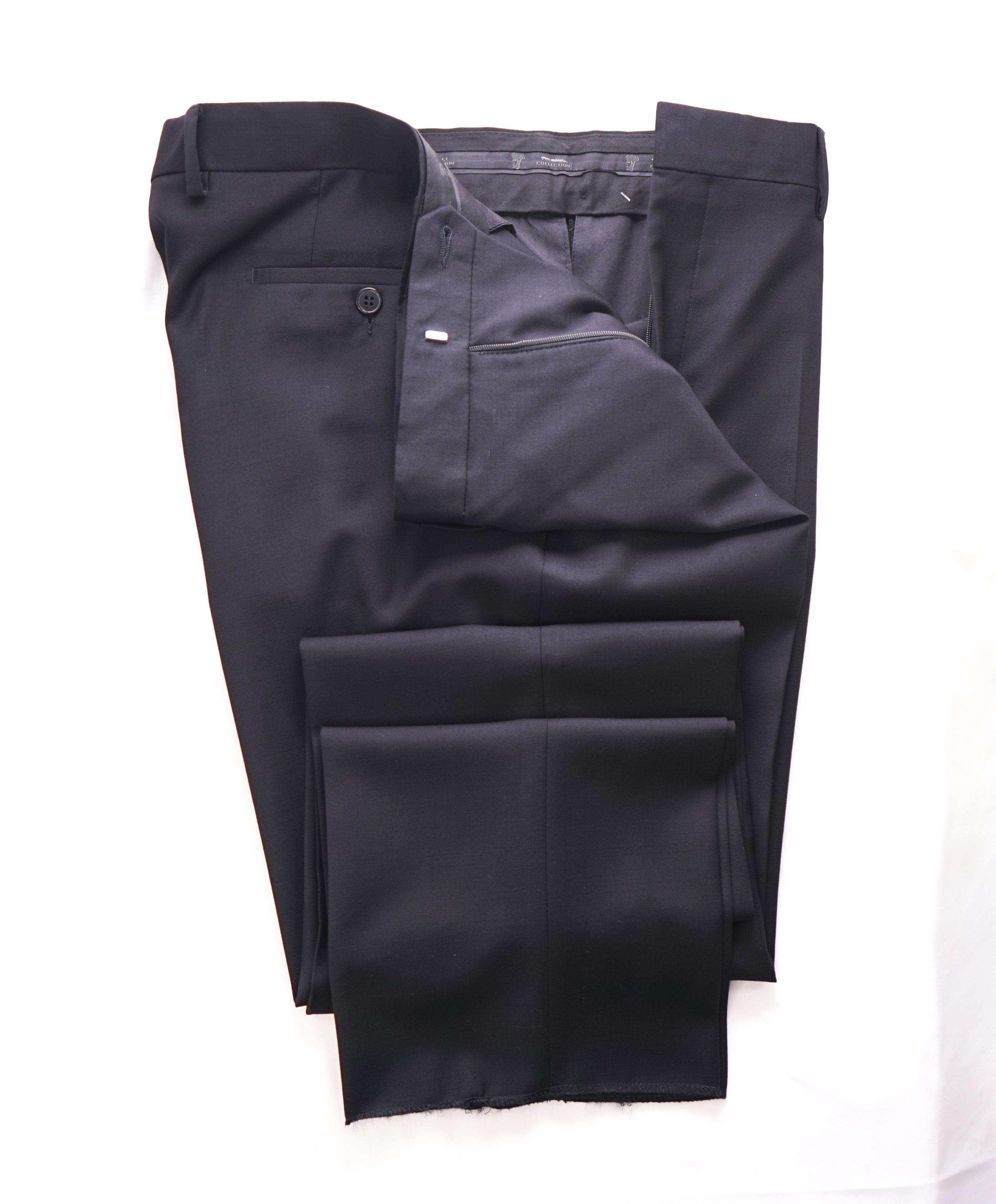 VERSACE COLLECTION - Flat Front Solid Black Dress Pants - 38W