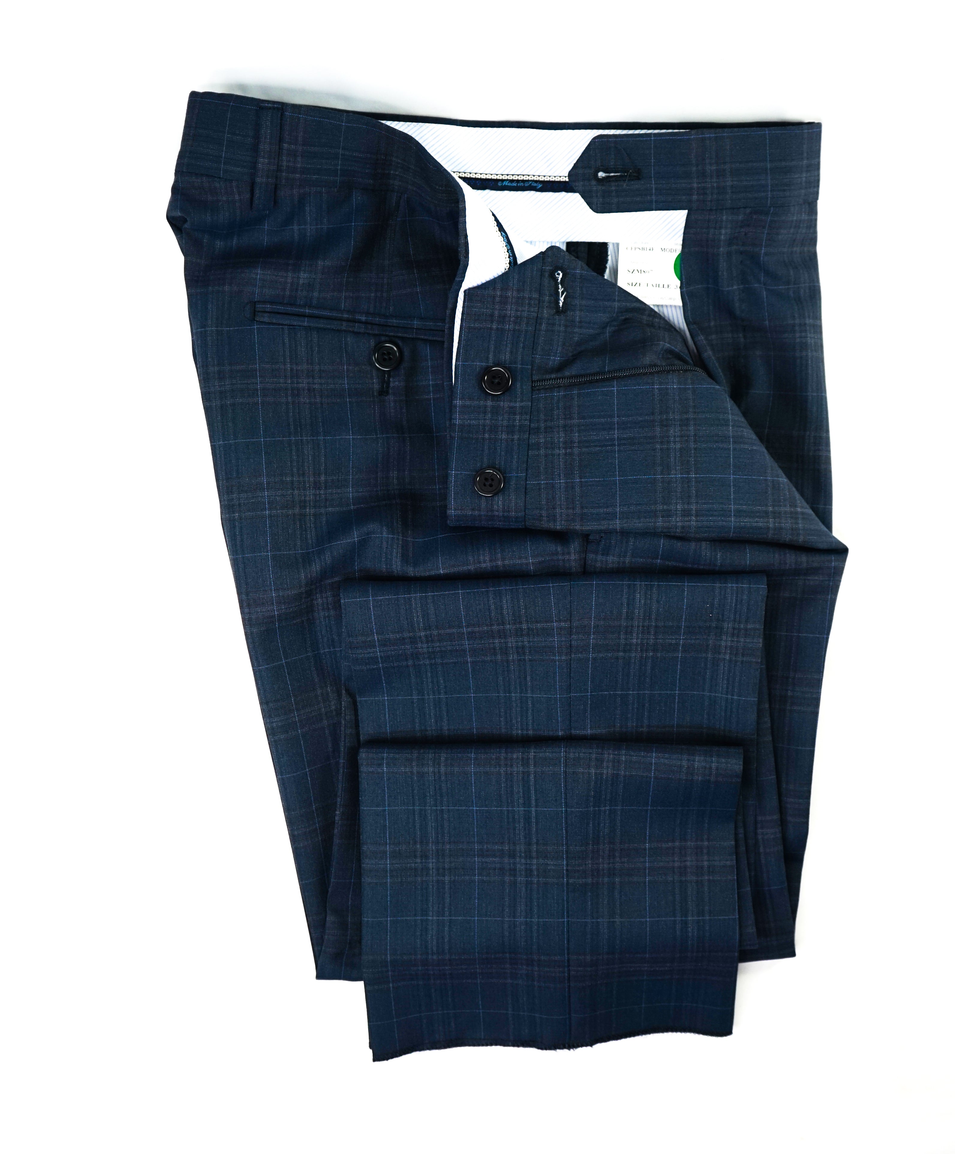 SAKS FIFTH AVENUE - *MADE IN ITALY* Teal Blue Plaid Check Dress Pants - 30W