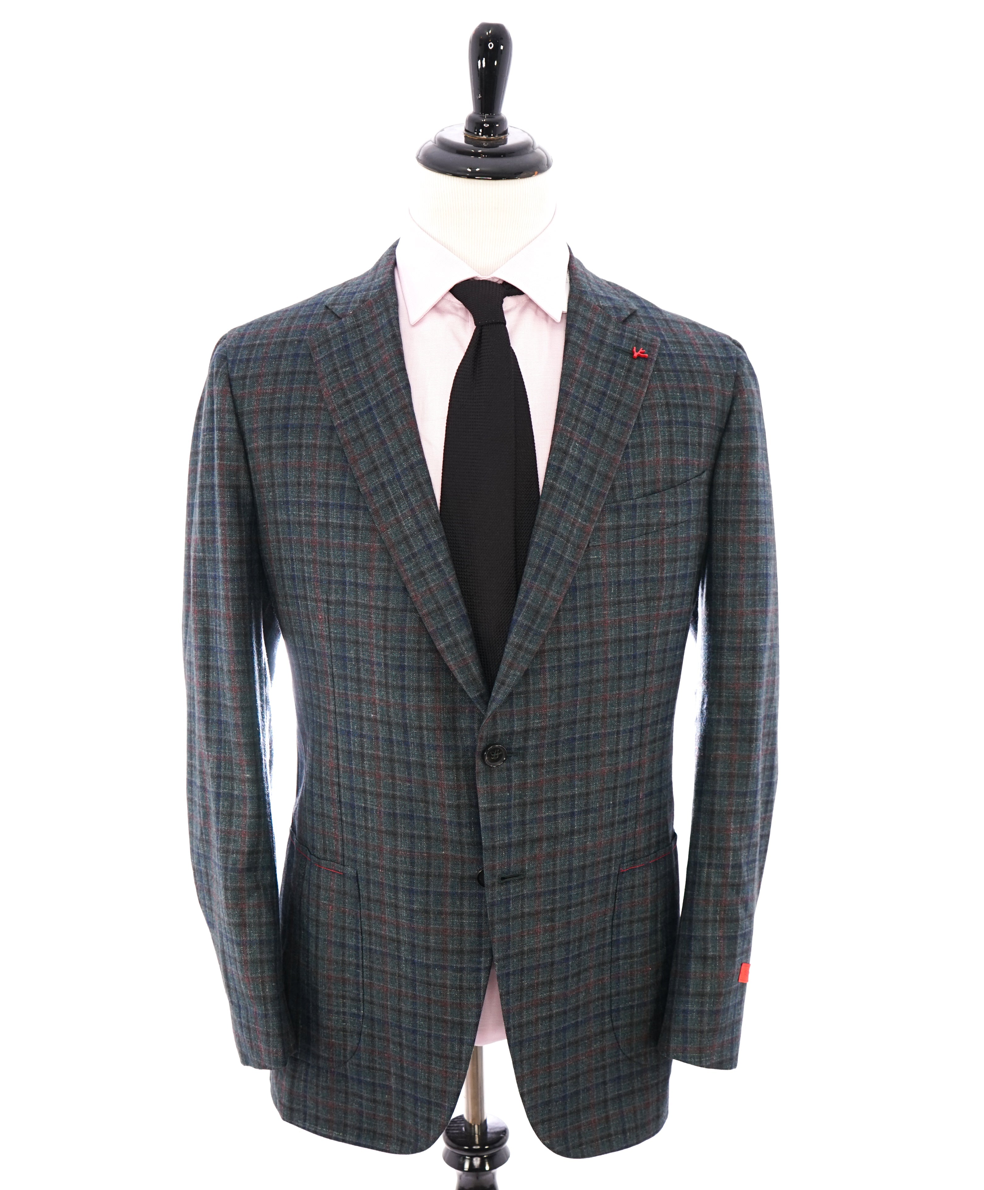 ISAIA - CASHMERE/Silk/Linen Blend Windowpane Check Blazer W LOGO- 46R