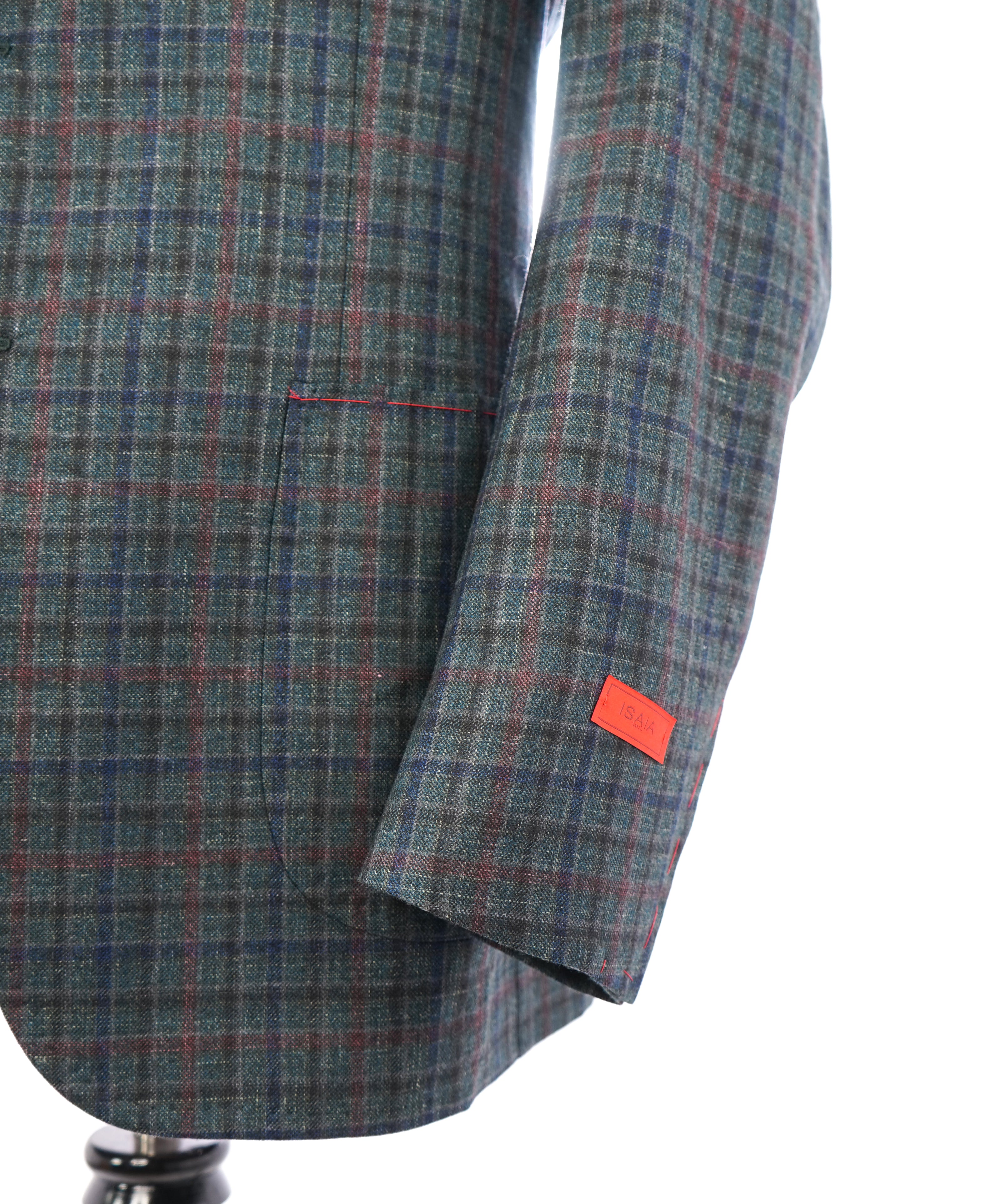 ISAIA - CASHMERE/Silk/Linen Blend Windowpane Check Blazer W LOGO- 46R