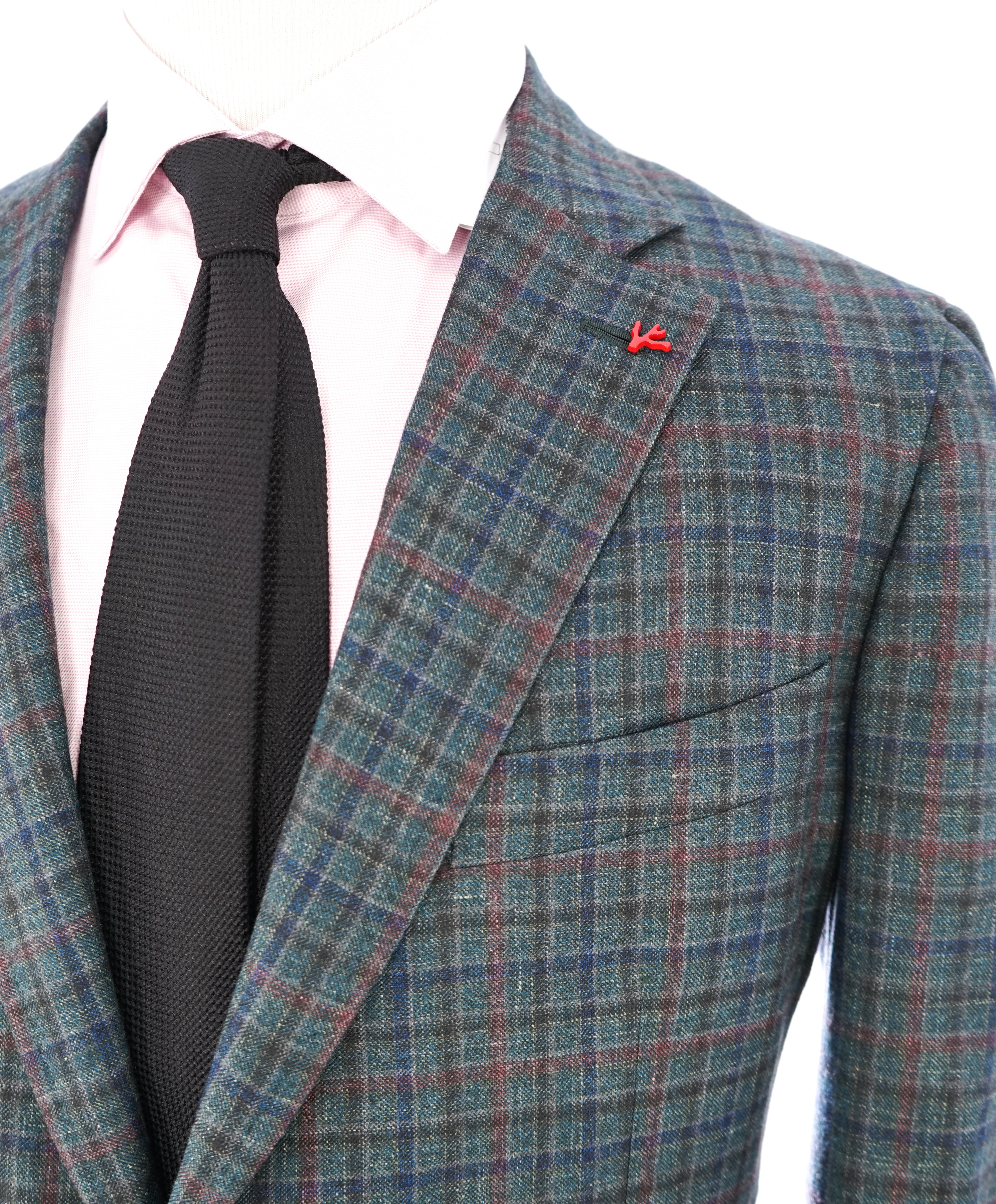 ISAIA - CASHMERE/Silk/Linen Blend Windowpane Check Blazer W LOGO- 46R