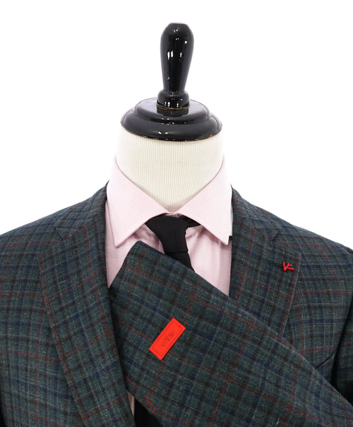 ISAIA - CASHMERE/Silk/Linen Blend Windowpane Check Blazer W LOGO- 46R