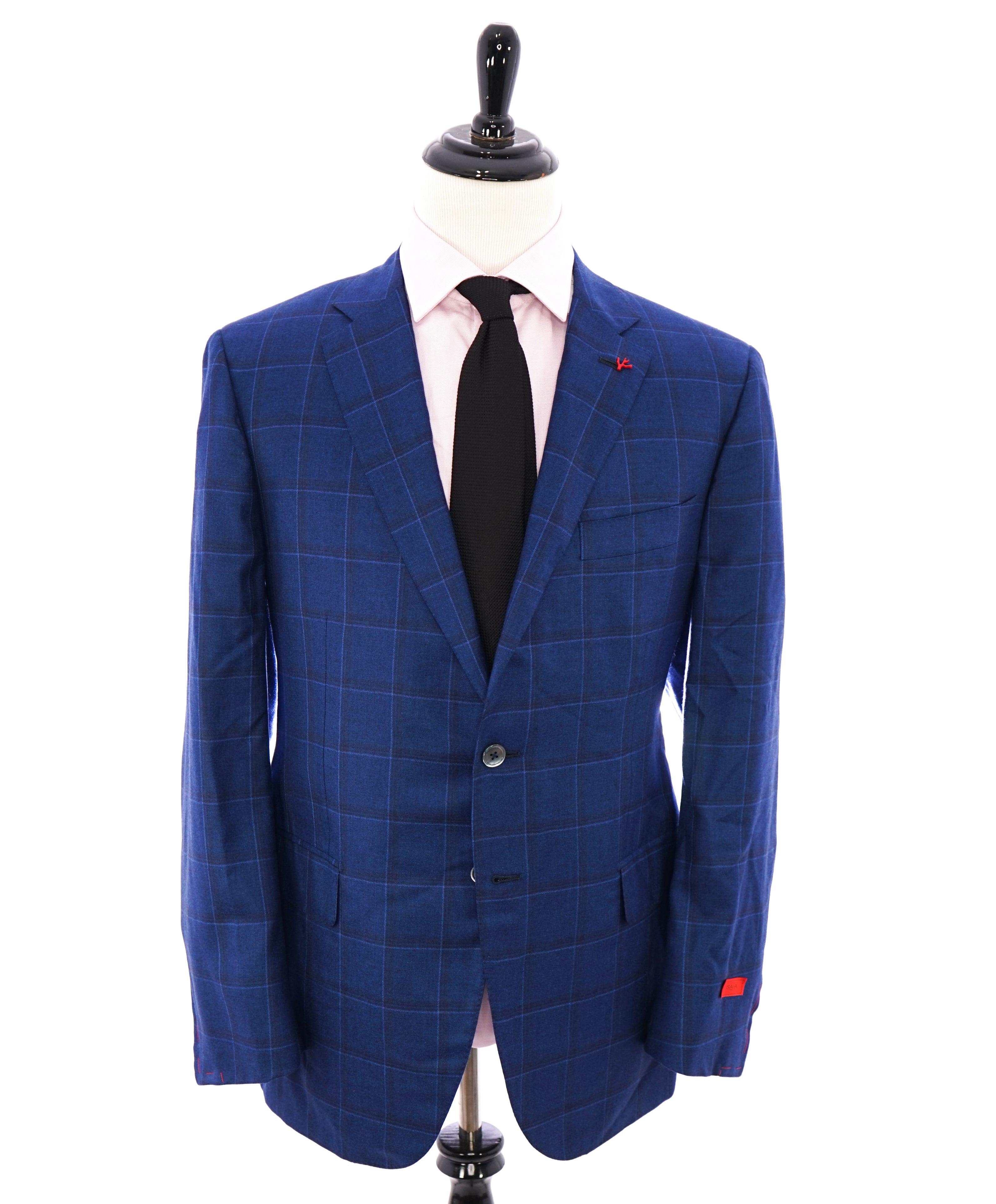 ISAIA - CASHMERE Bold Blue Windowpane Check Blazer W LOGO Detail - 48R