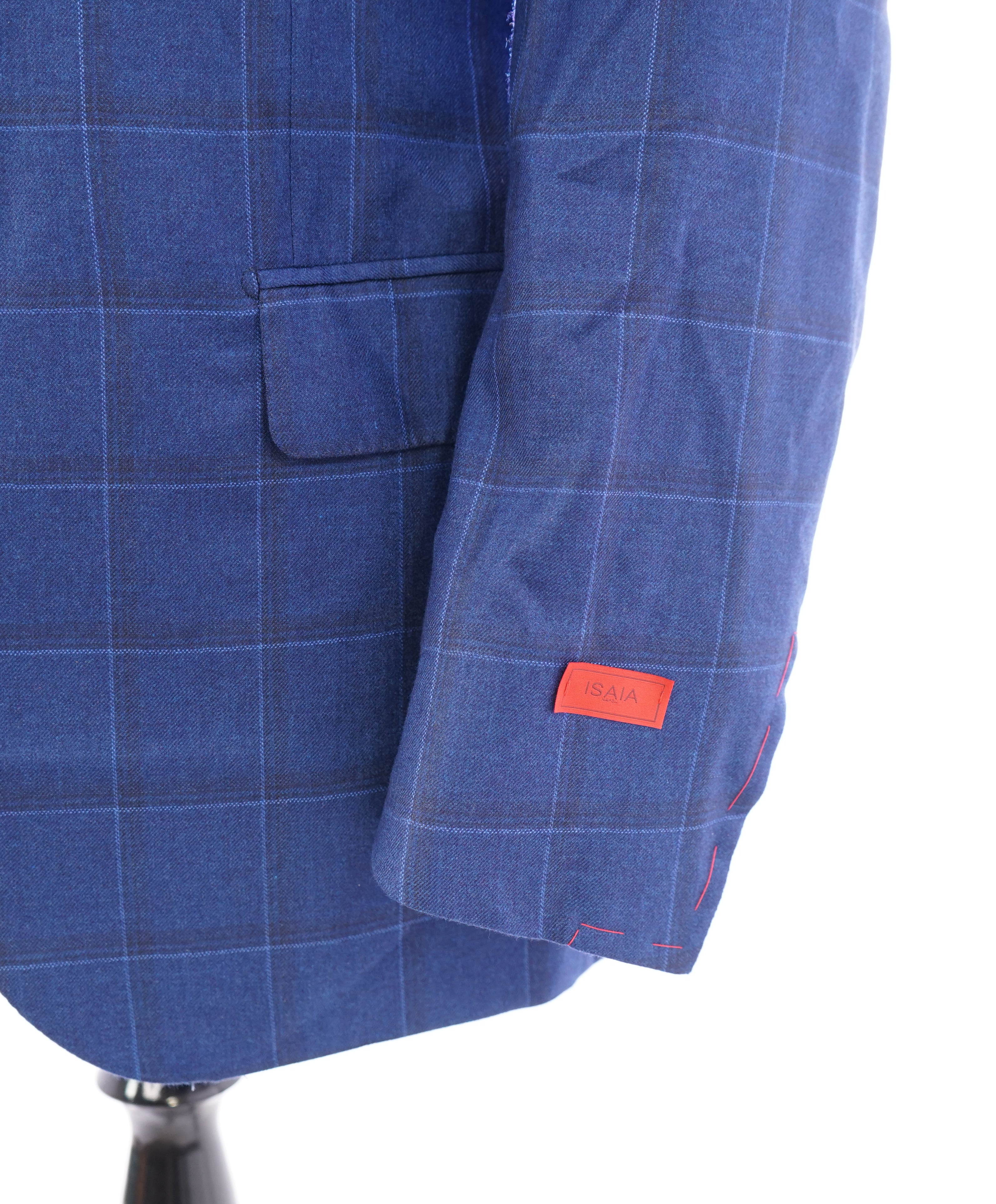 ISAIA - CASHMERE Bold Blue Windowpane Check Blazer W LOGO Detail - 48R