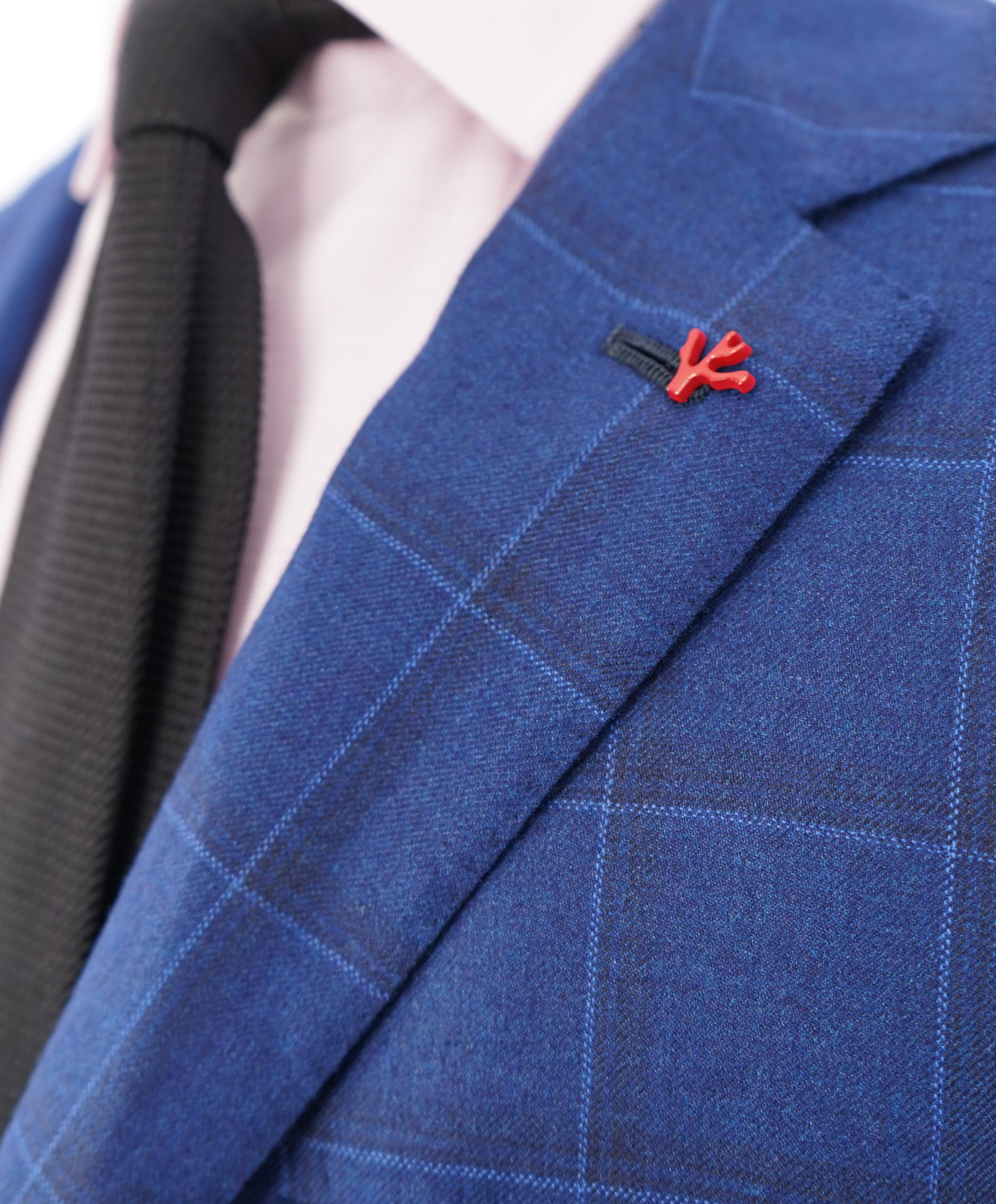 ISAIA - CASHMERE Bold Blue Windowpane Check Blazer W LOGO Detail - 48R