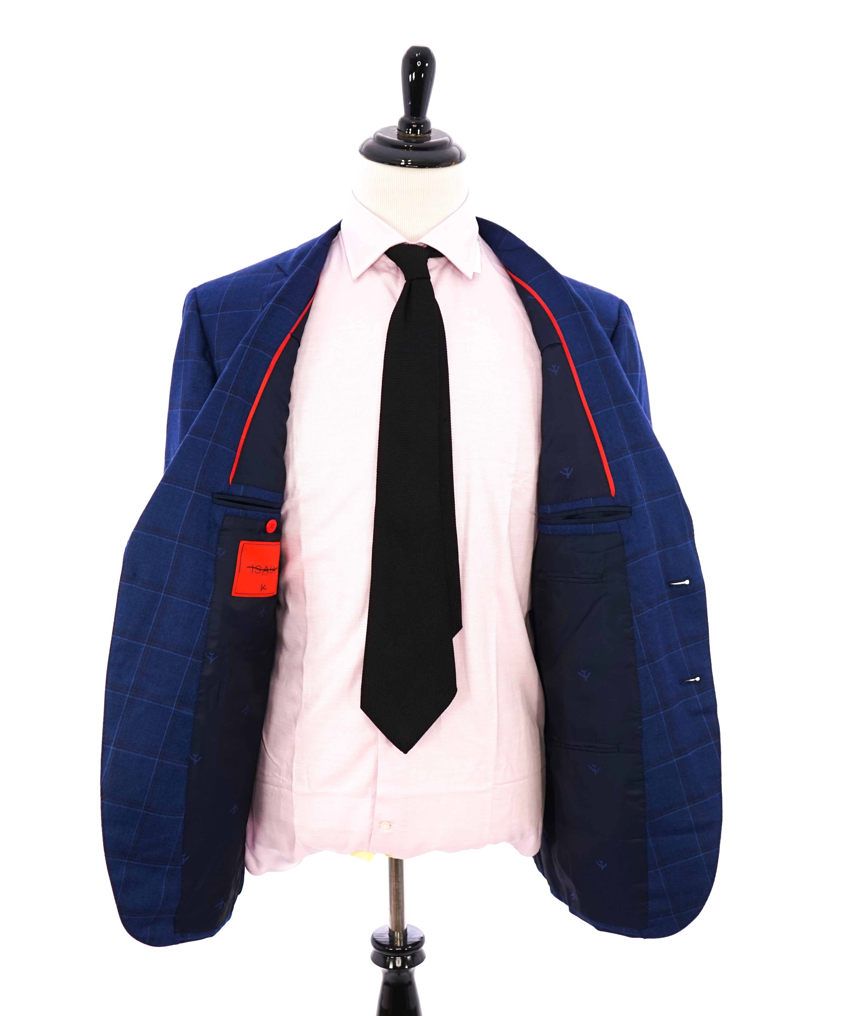 ISAIA - CASHMERE Bold Blue Windowpane Check Blazer W LOGO Detail - 48R