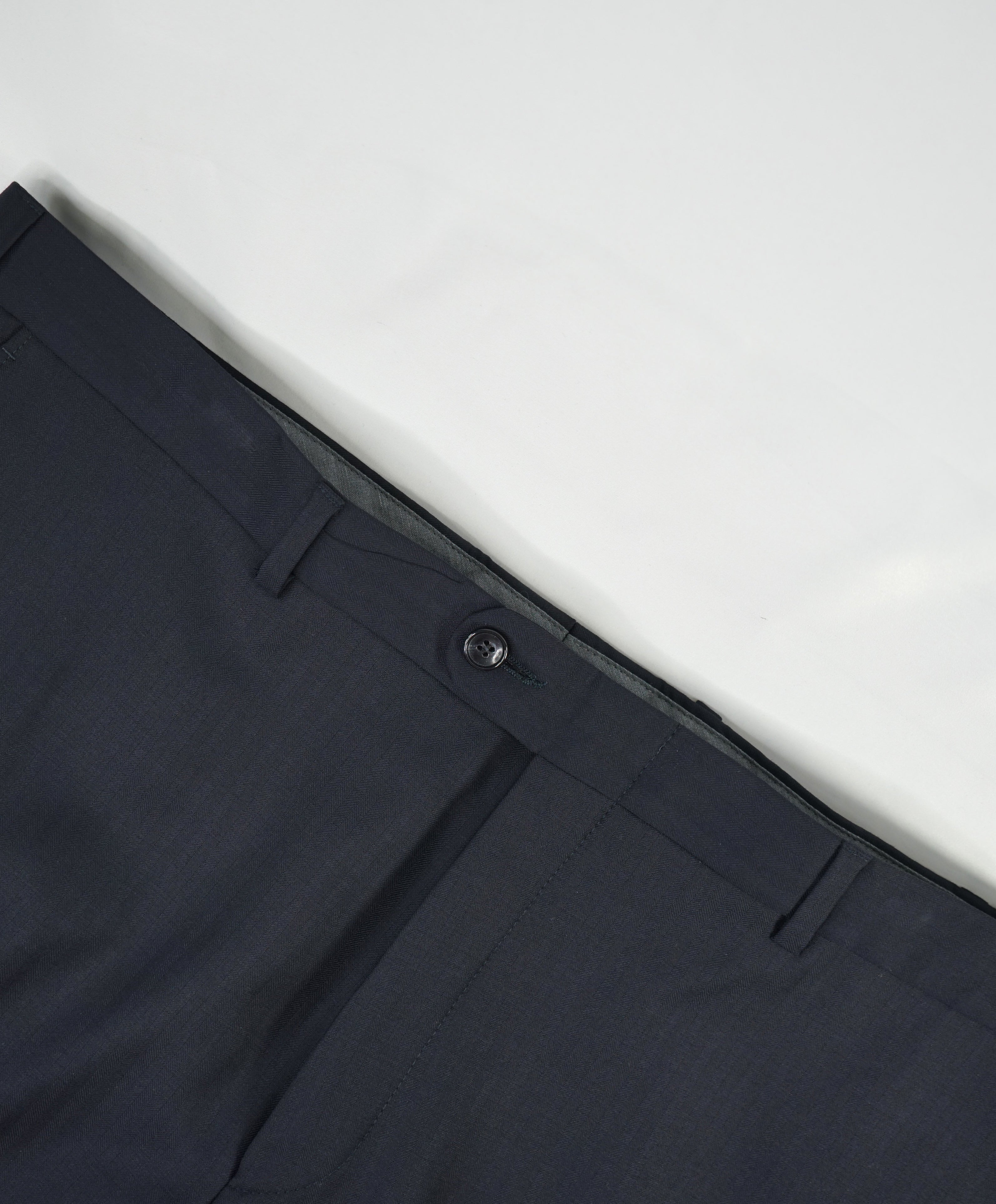 HICKEY FREEMAN -  Navy Micro Herringbone Wool Flat Front Dress Pants - 32W