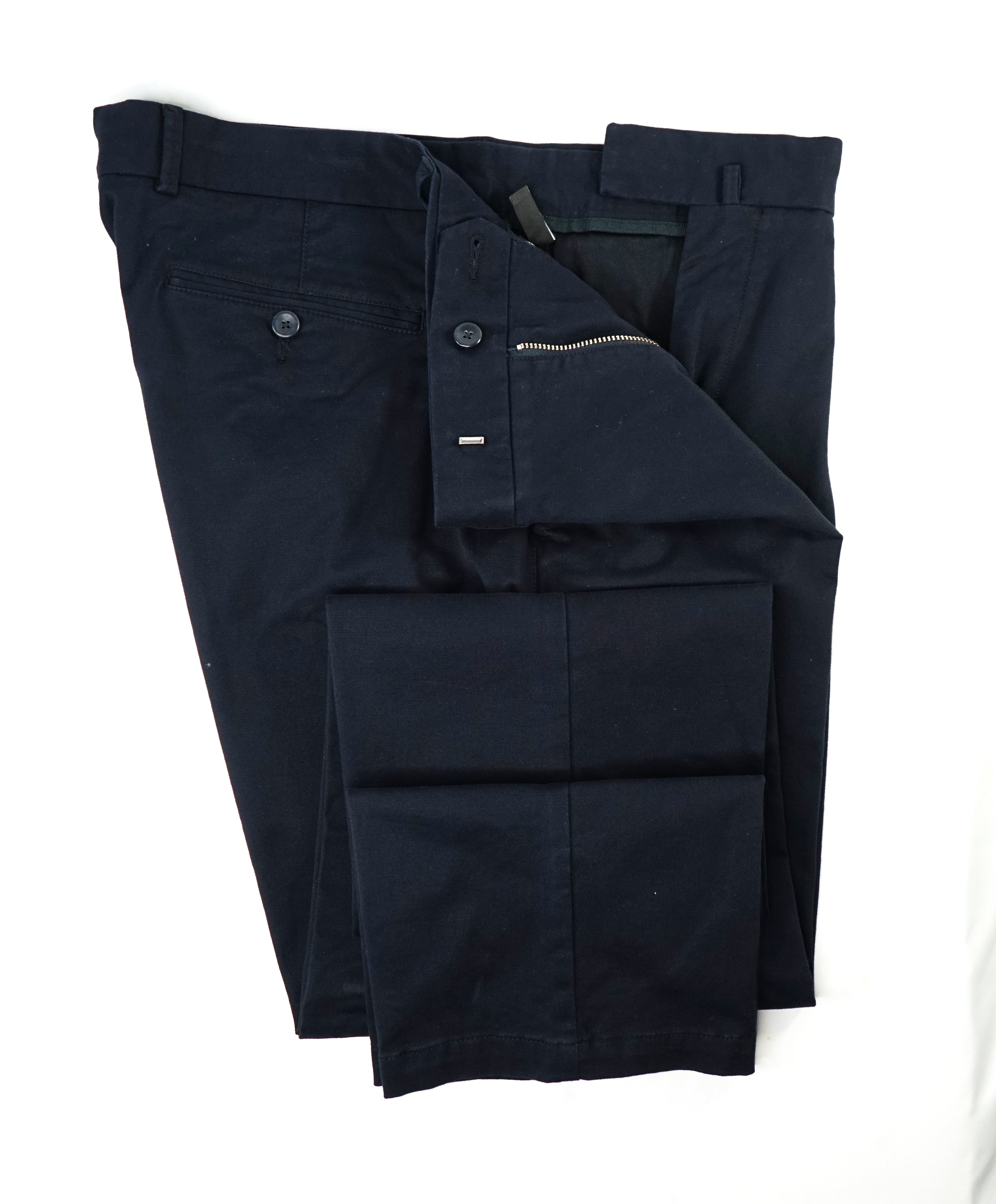 Z ZEGNA - "LOGO" Navy Performance Cotton Flat Front Chino Pants - 38W