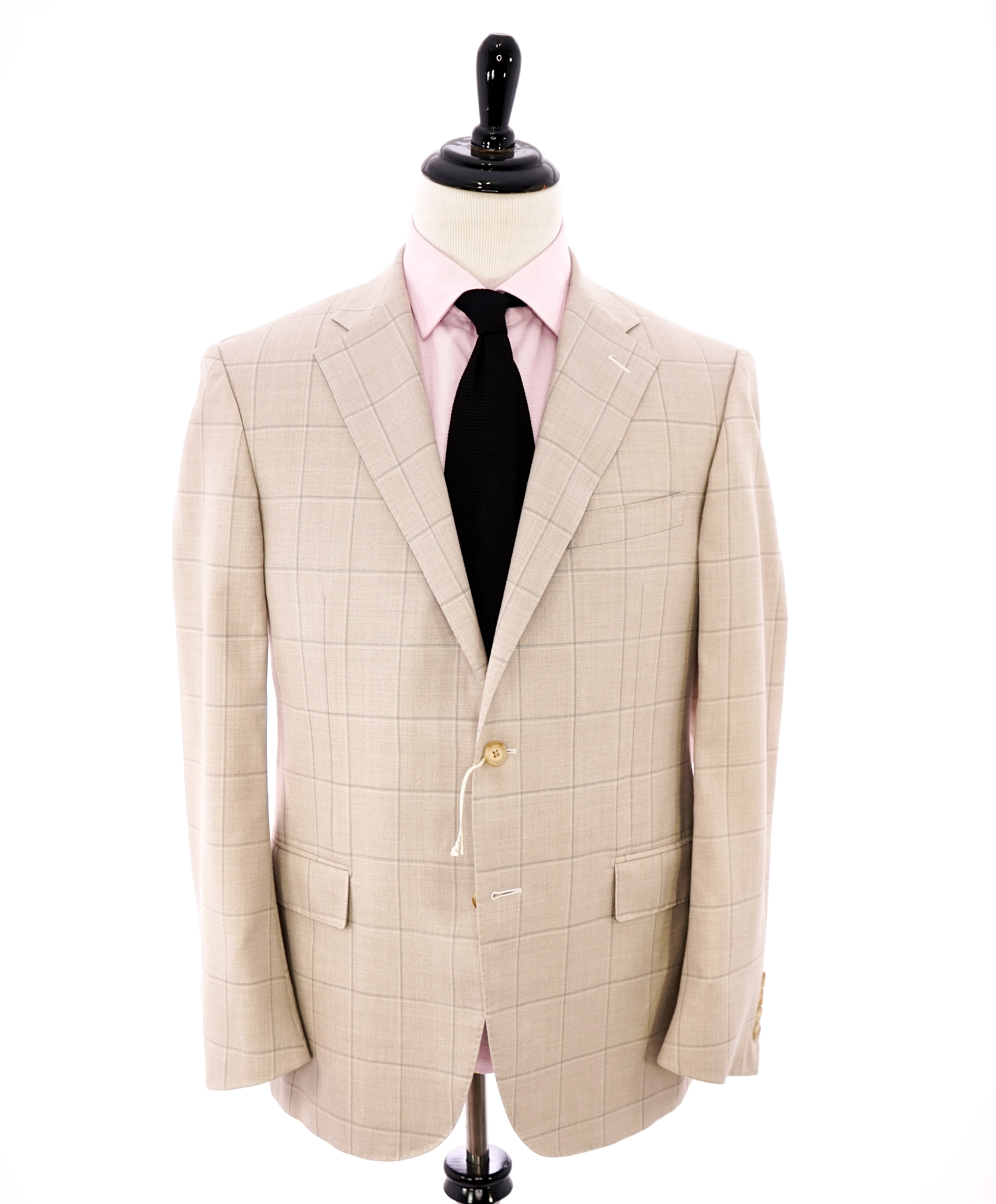 CORNELIANI - Linen Blend Summer Light Beige Windowpane Check Blazer - 42R