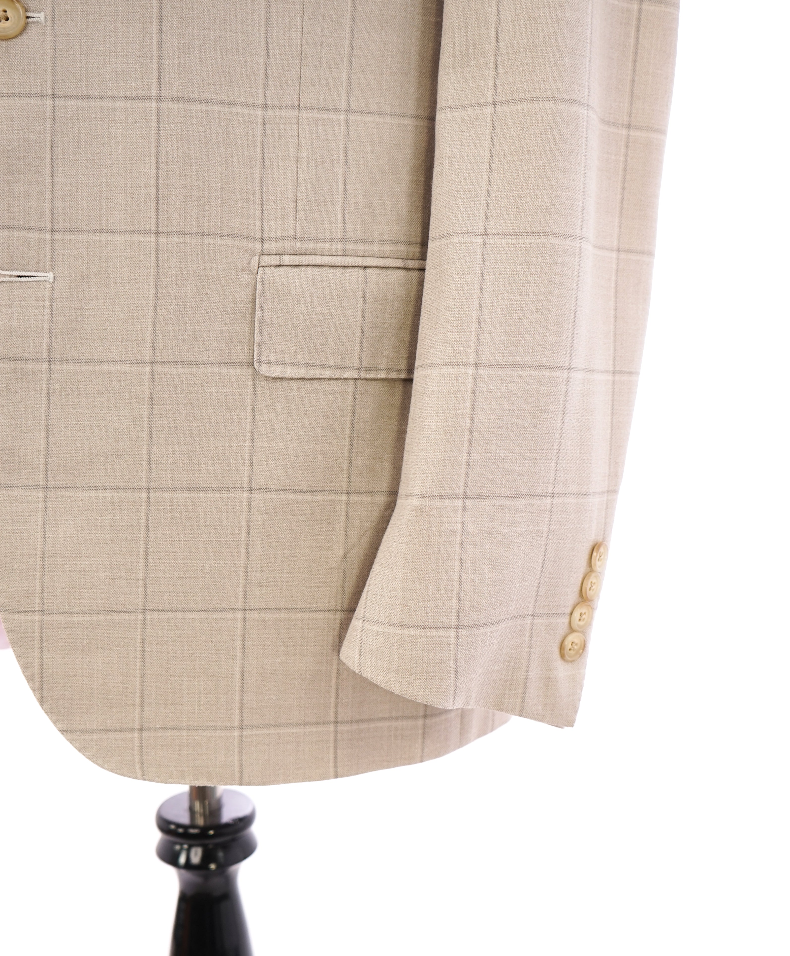 CORNELIANI - Linen Blend Summer Light Beige Windowpane Check Blazer - 42R