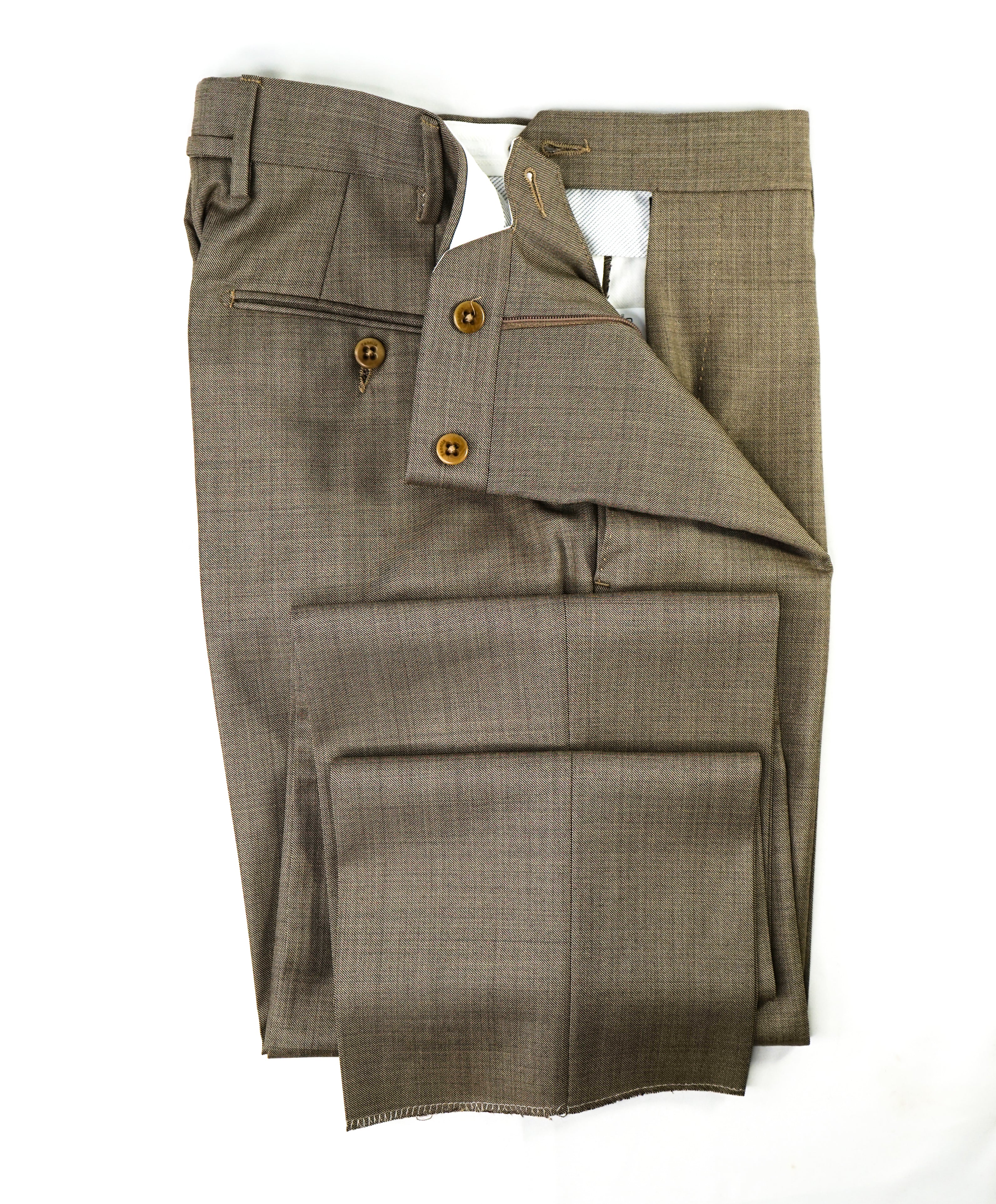 ZANELLA - Brown Textured “PARKER” Wool Flat Front Dress Pants - 28W