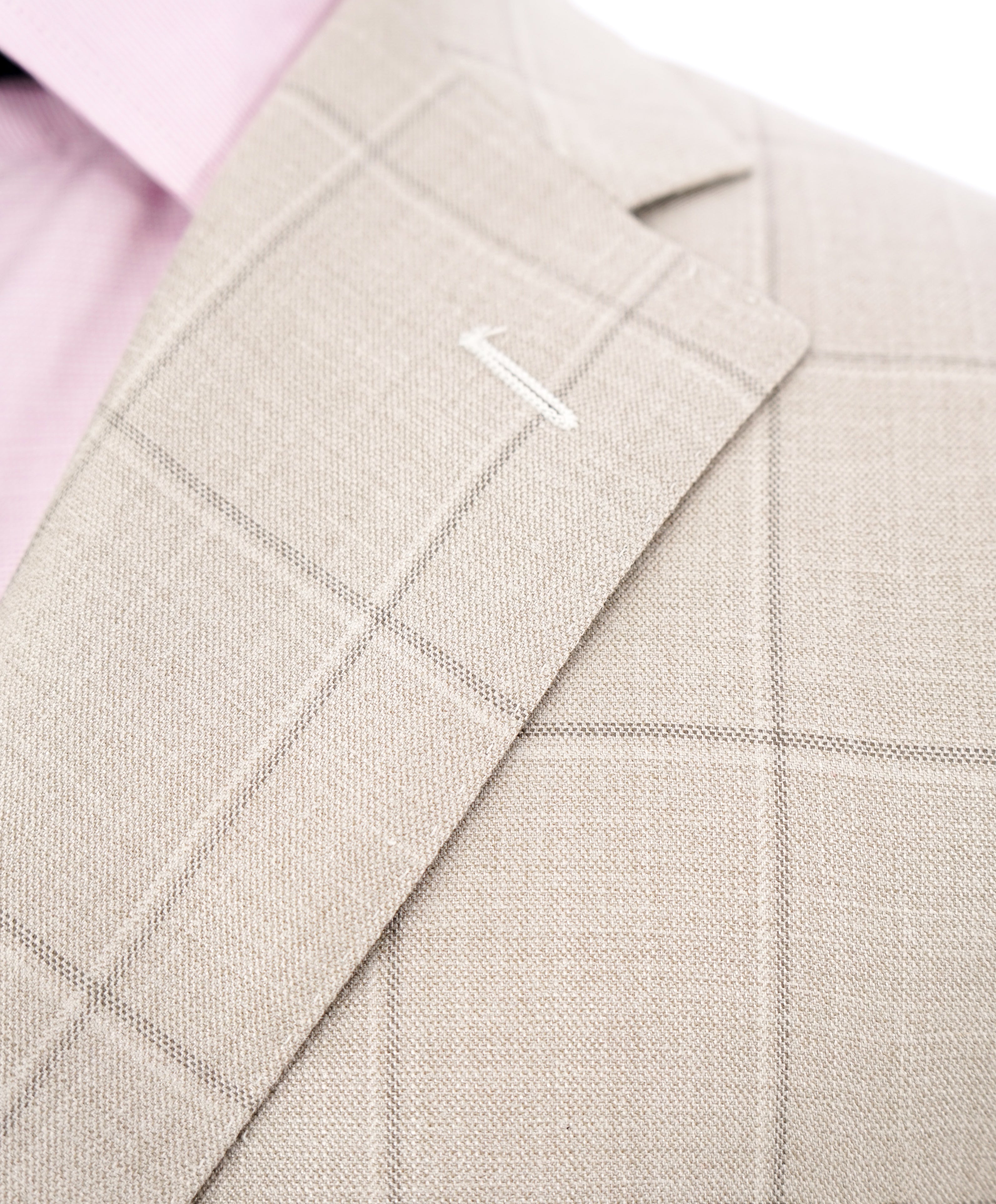 CORNELIANI - Linen Blend Summer Light Beige Windowpane Check Blazer - 42R